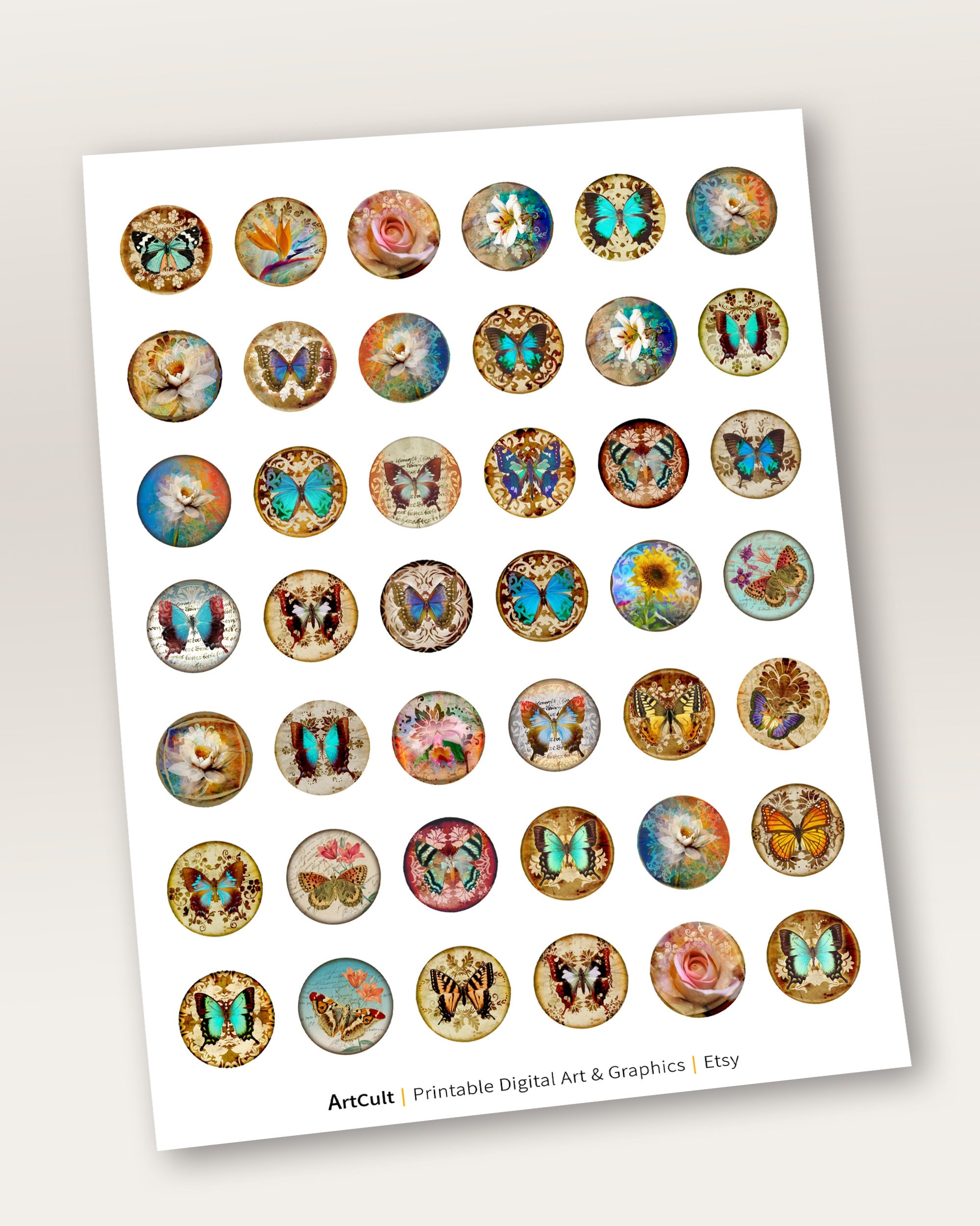1 Inch 25mm Circle Images ESCADO Printable Download Digital Collage Sheet For Glass And Resin Pendants Magnets Bezels Cabochon Settings Etsy