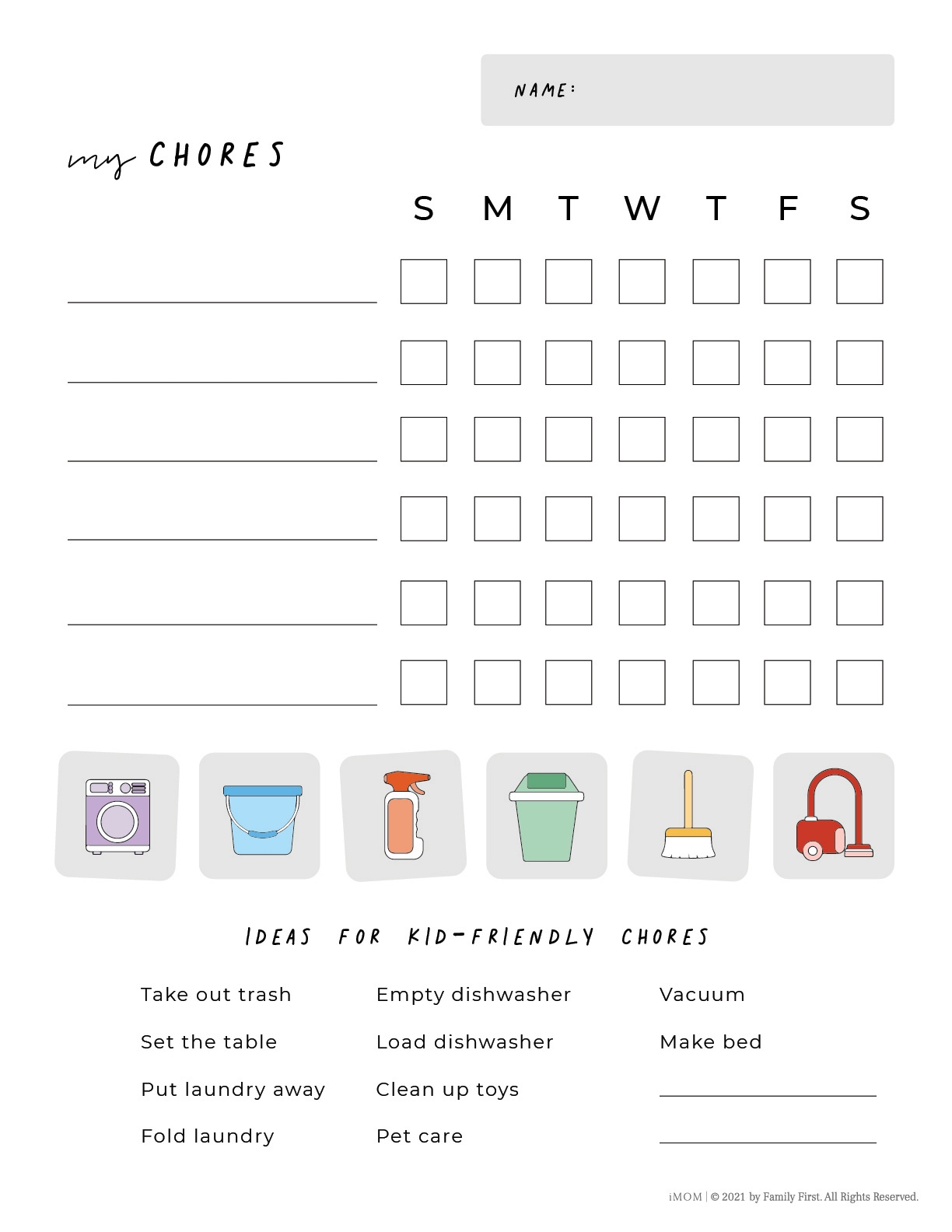 Free Printable Children Chores Worksheet