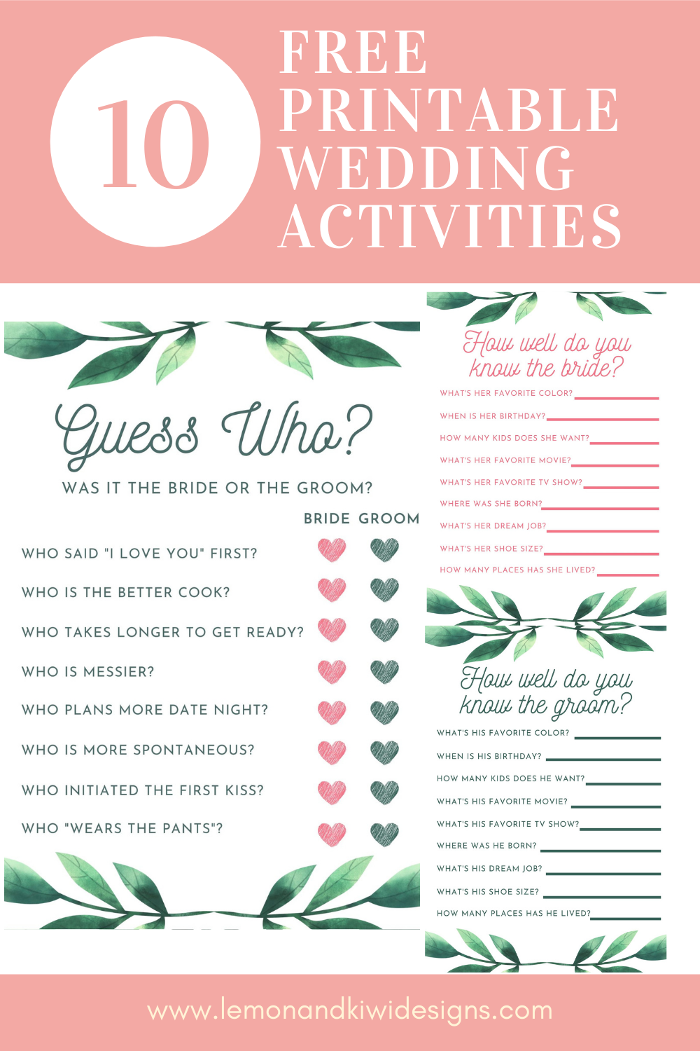 10 Free Printable Wedding Activities For Guests Lemon And Kiwi Designs