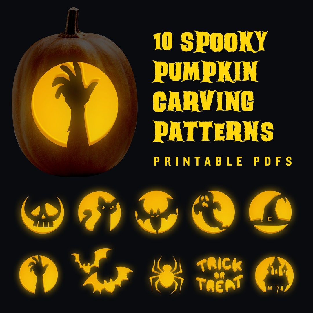 10 Printable Jack o lantern Pumpkin Carving Patterns For Halloween Etsy