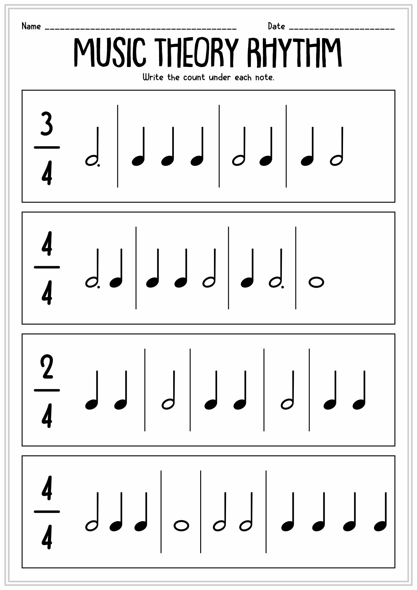 11 Music Theory Worksheets Note Value