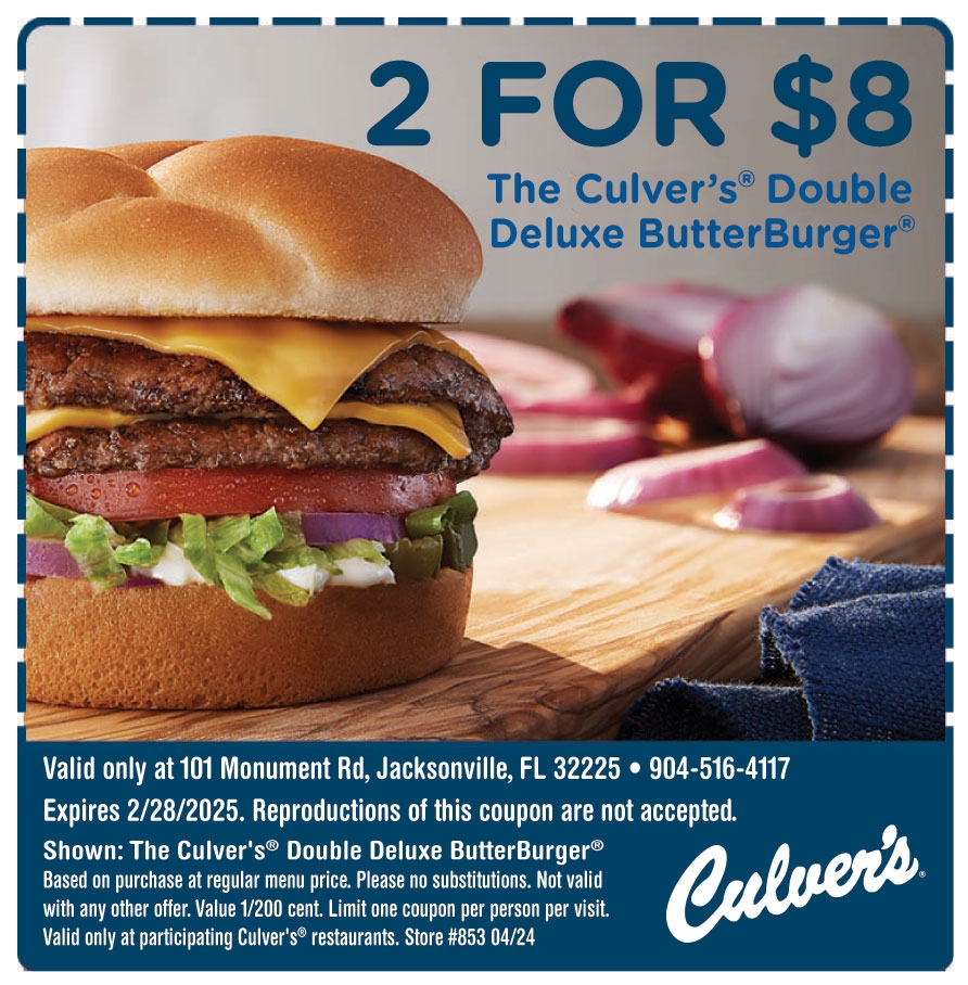 2 FOR 8 THE CULVER S DOUBLE DELUXE BUTTER BURGER Online Printable Coupons USA Local Free Printable Shopping Coupons