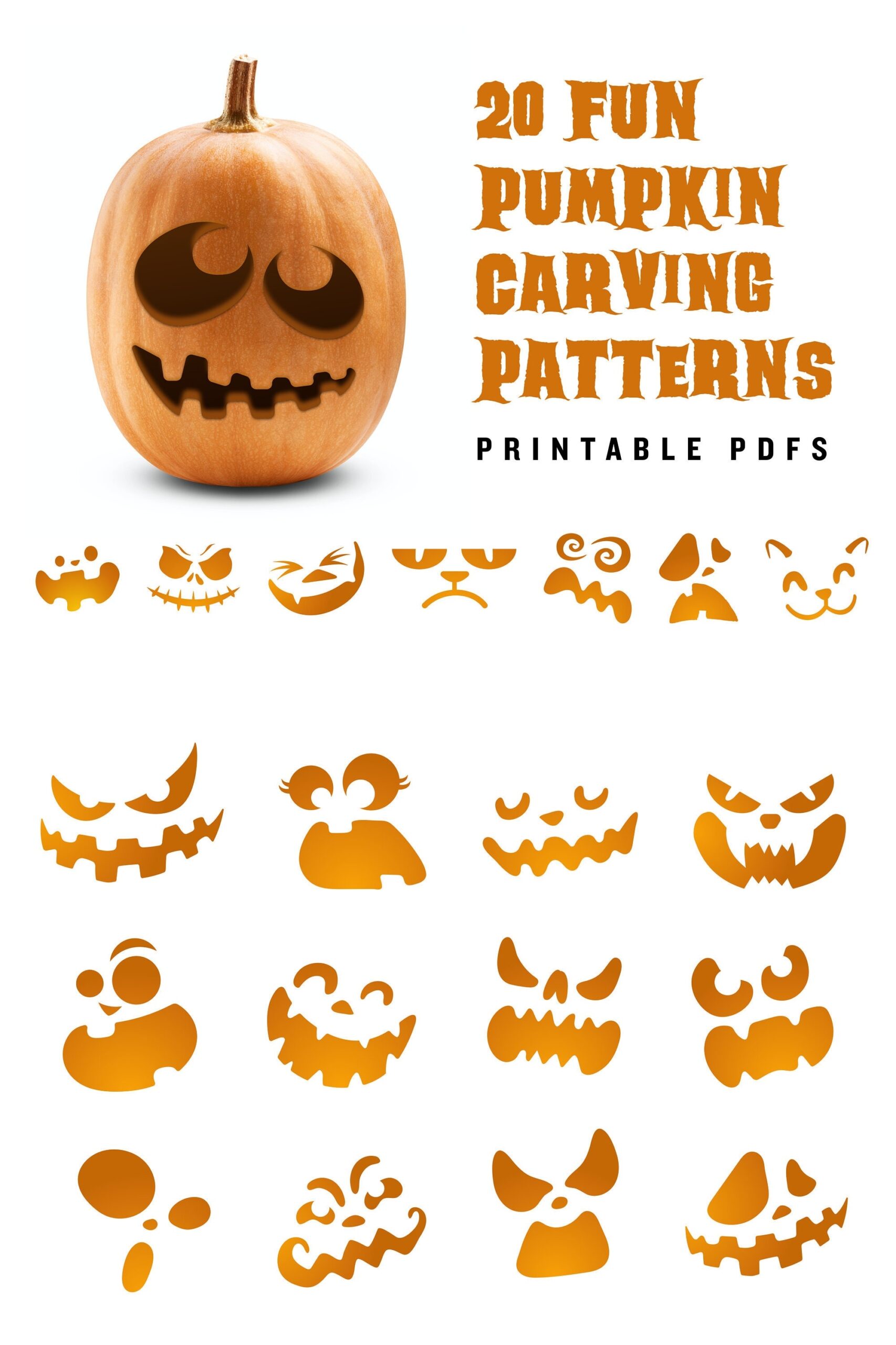 20 Printable Jack o lantern Pumpkin Carving Patterns For Halloween Simple Patterns That Can Make Anyone Look Like A Pro Etsy