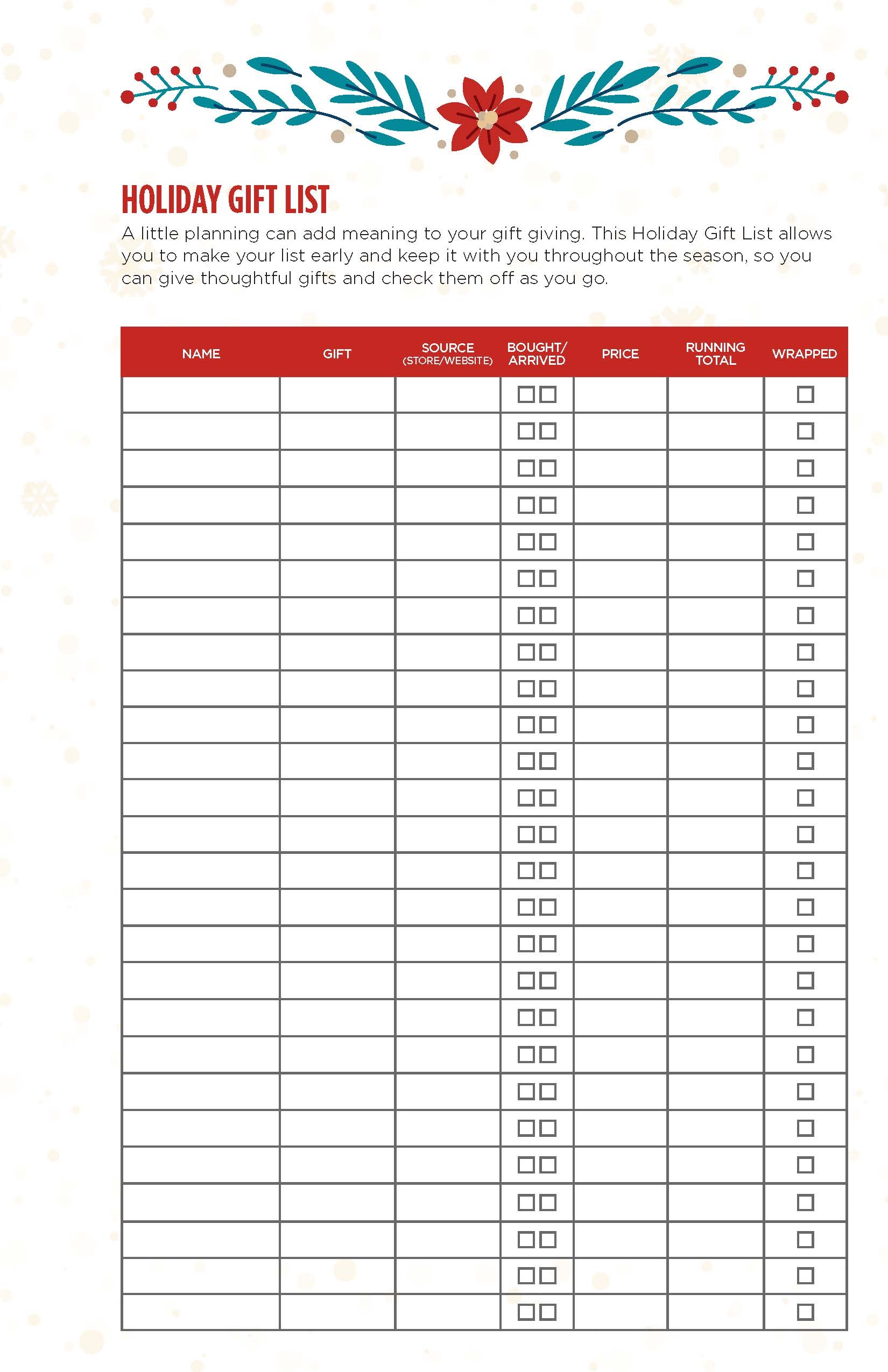 2020 Holiday Gift List FREE Printable FranklinPlanner Talk
