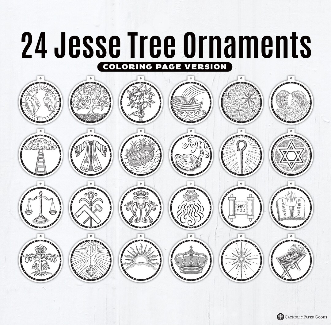 24 Jesse Tree Printable Ornaments PDF Coloring Page Ornaments Catholic Printable Ornaments Instant Download Advent Decor Jesse Tree Etsy
