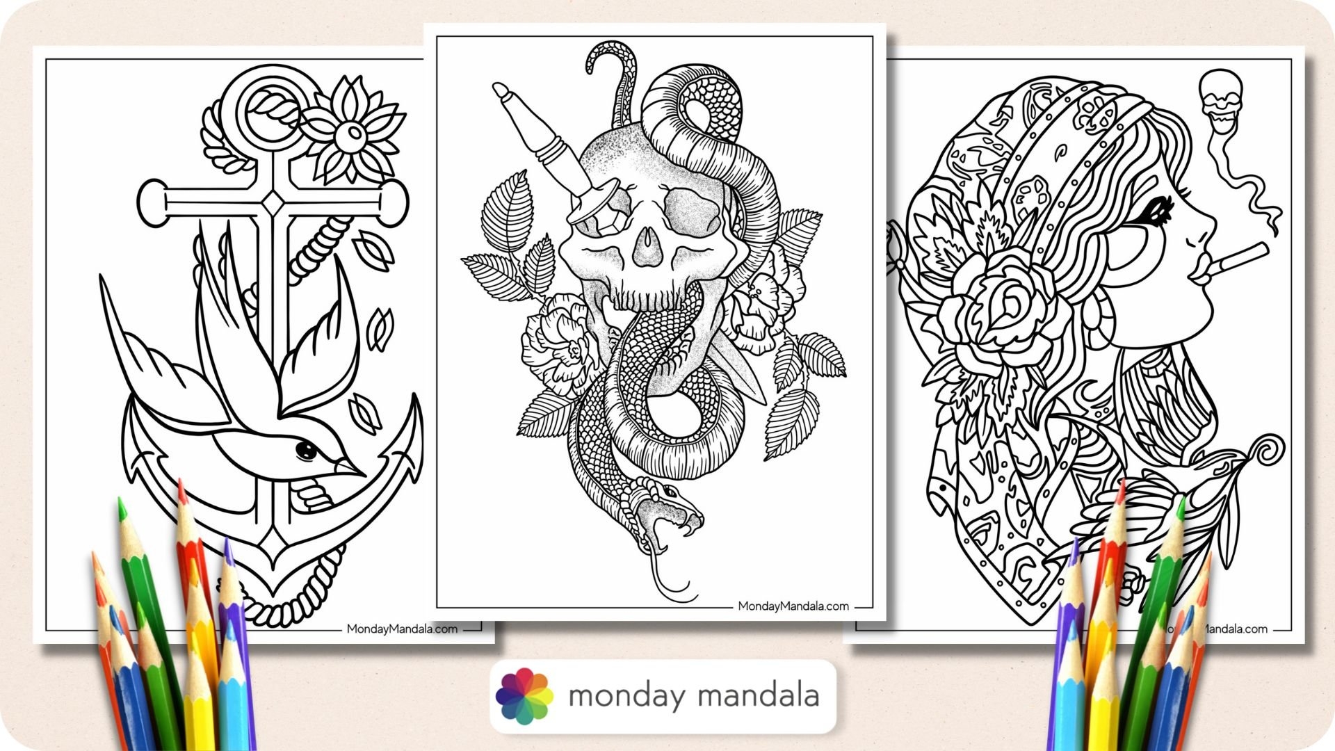 24 Tattoo Coloring Pages Free PDF Printables 