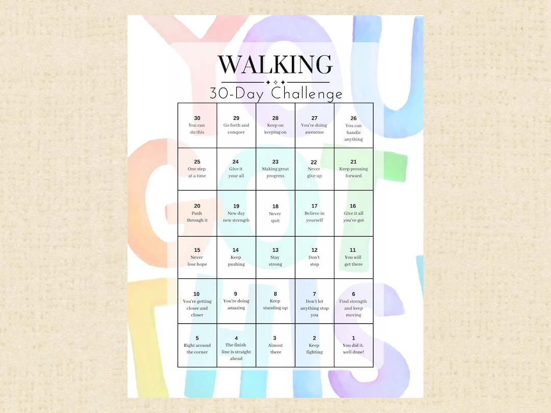 30 day Walking Challenge Countdown Calendar Printable Walking For Fitness Walking Benefits Walking For Weight Loss Walking Workouts Etsy