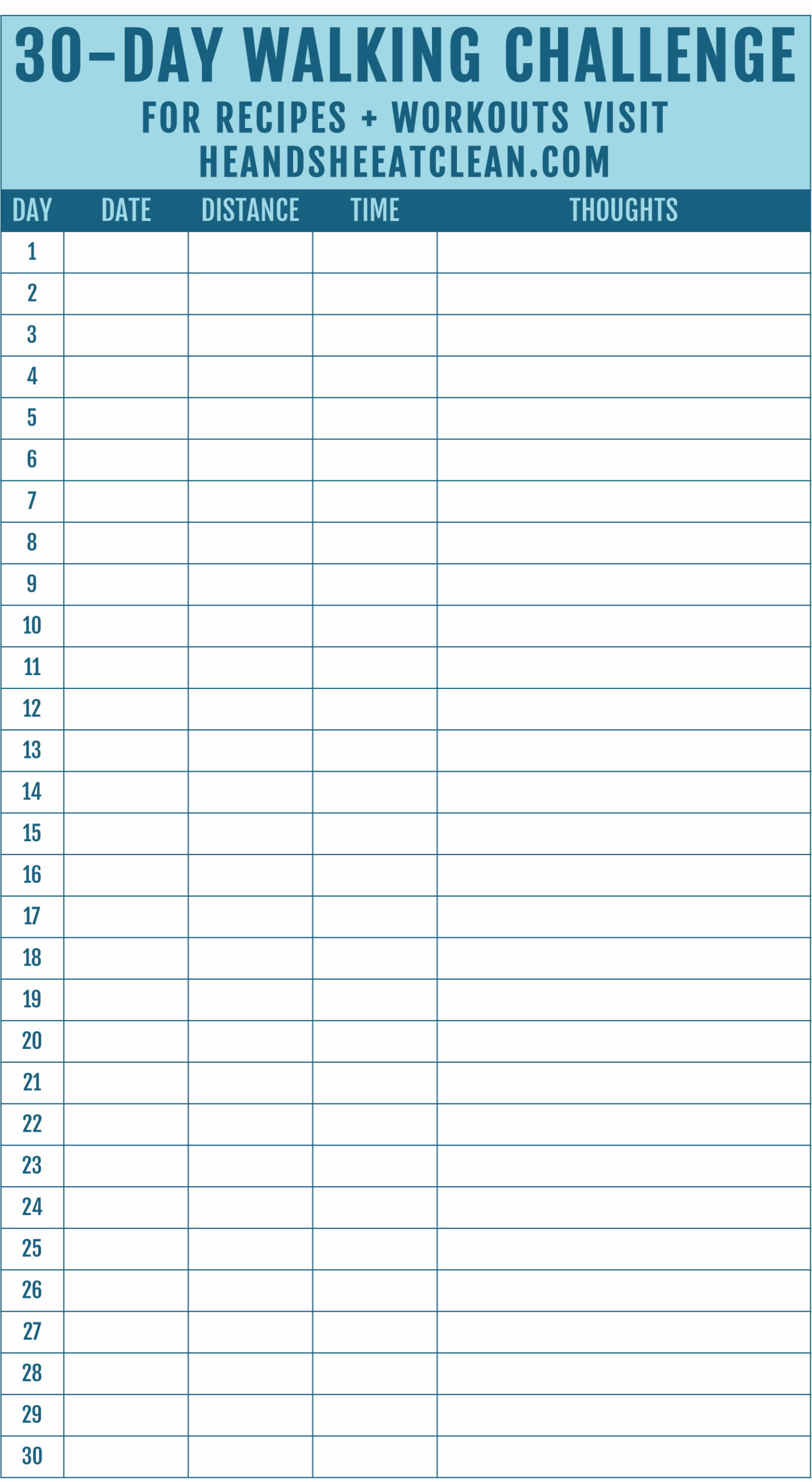 30 Day Walking Challenge With Printable Tracking Chart