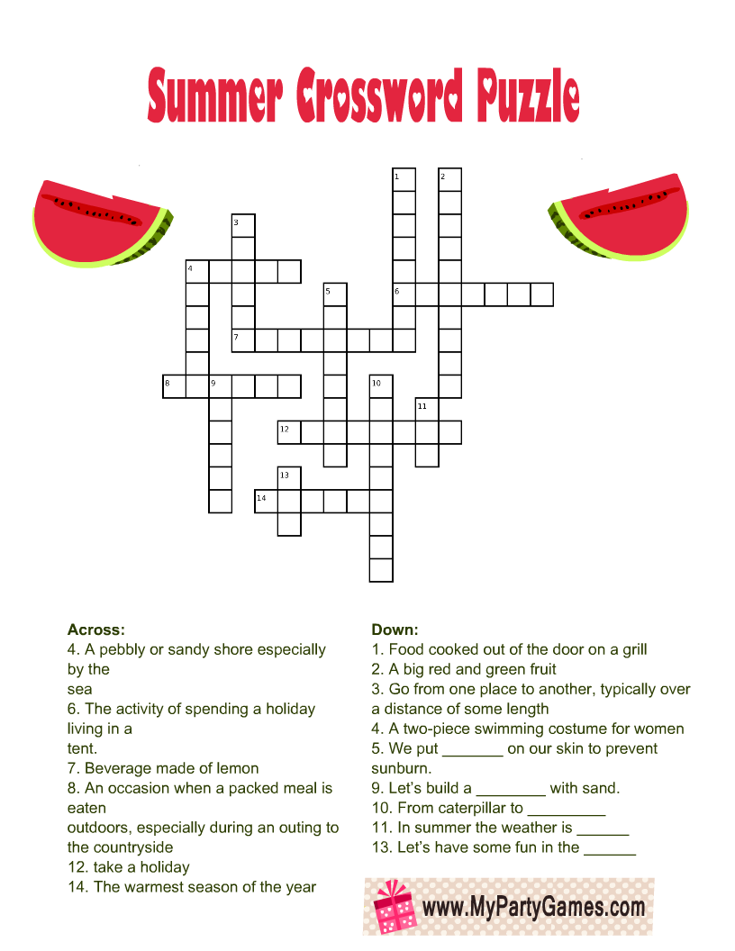 4 Free Printable Summer Crossword Puzzles