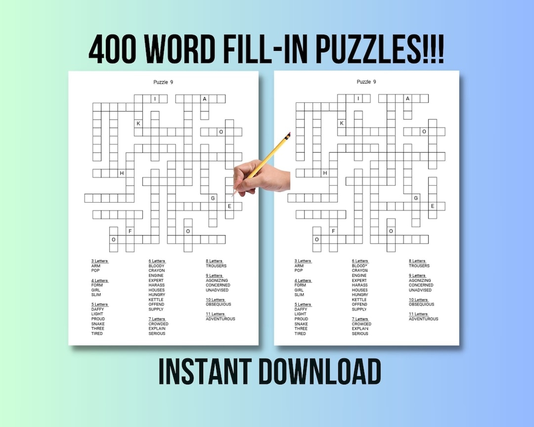 400 Printable Word Fill In Puzzle Pages For Adults Large Print Easy To Read Fill In Word Crossword Puzzles Instant Digital Download Etsy