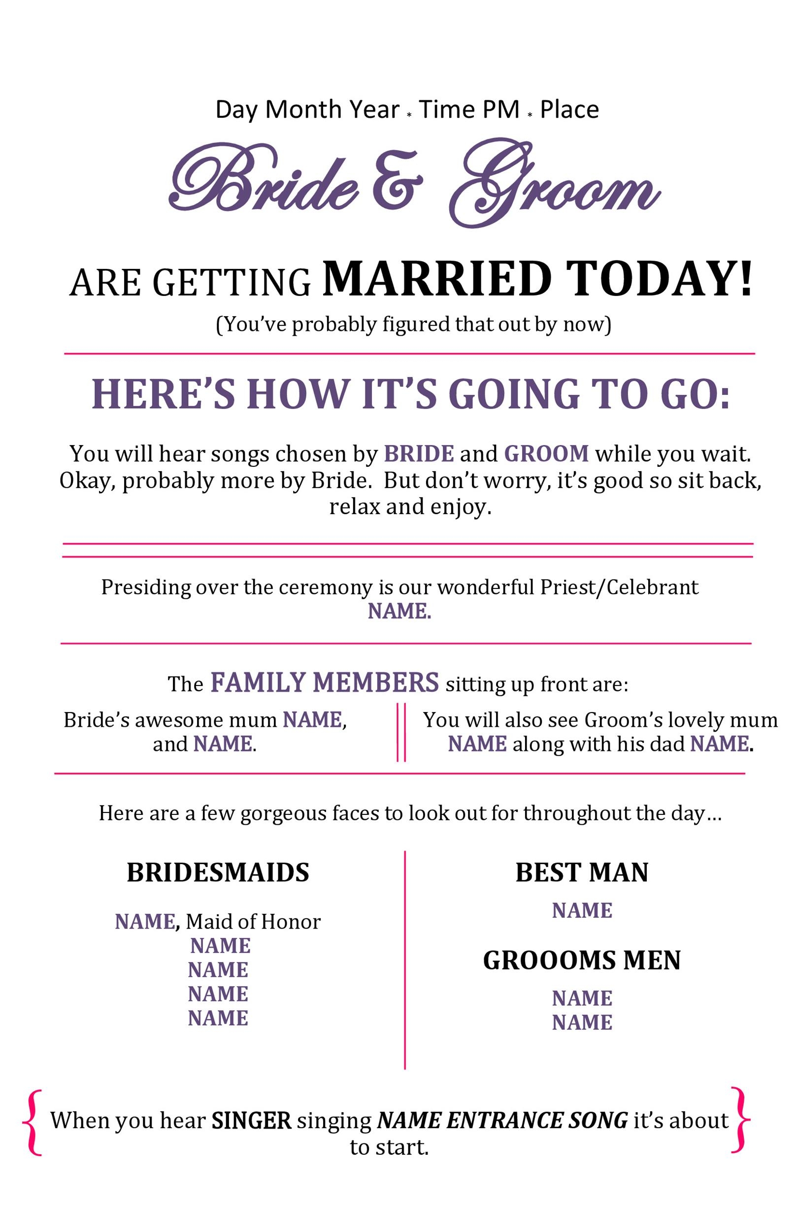 41 Printable Wedding Program Examples Templates
