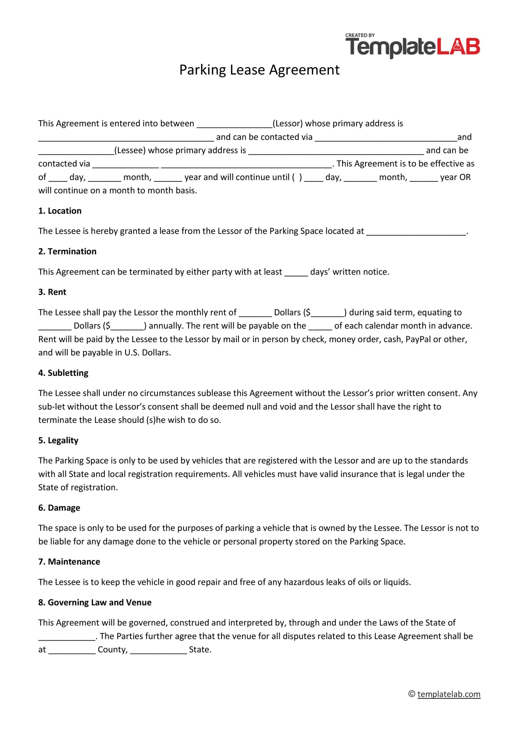 Free Printable Lease Agreement Forms