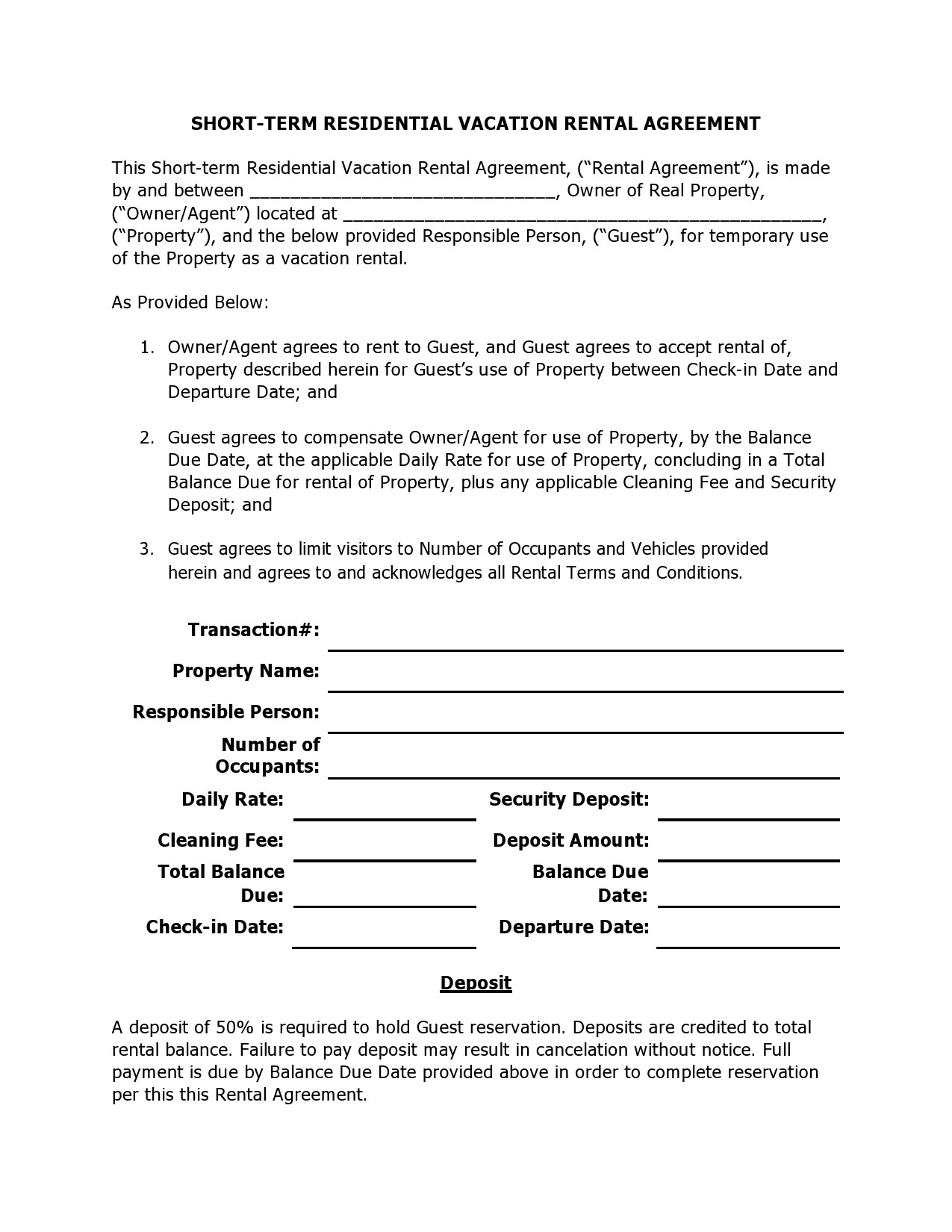 80 Short Term Vacation Rental Agreement Templates Word PDF 