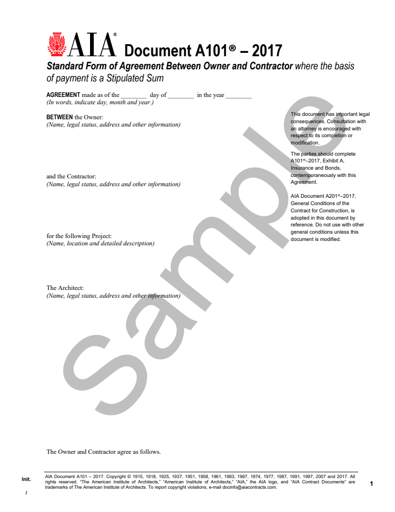 Free Printable Aia Documents