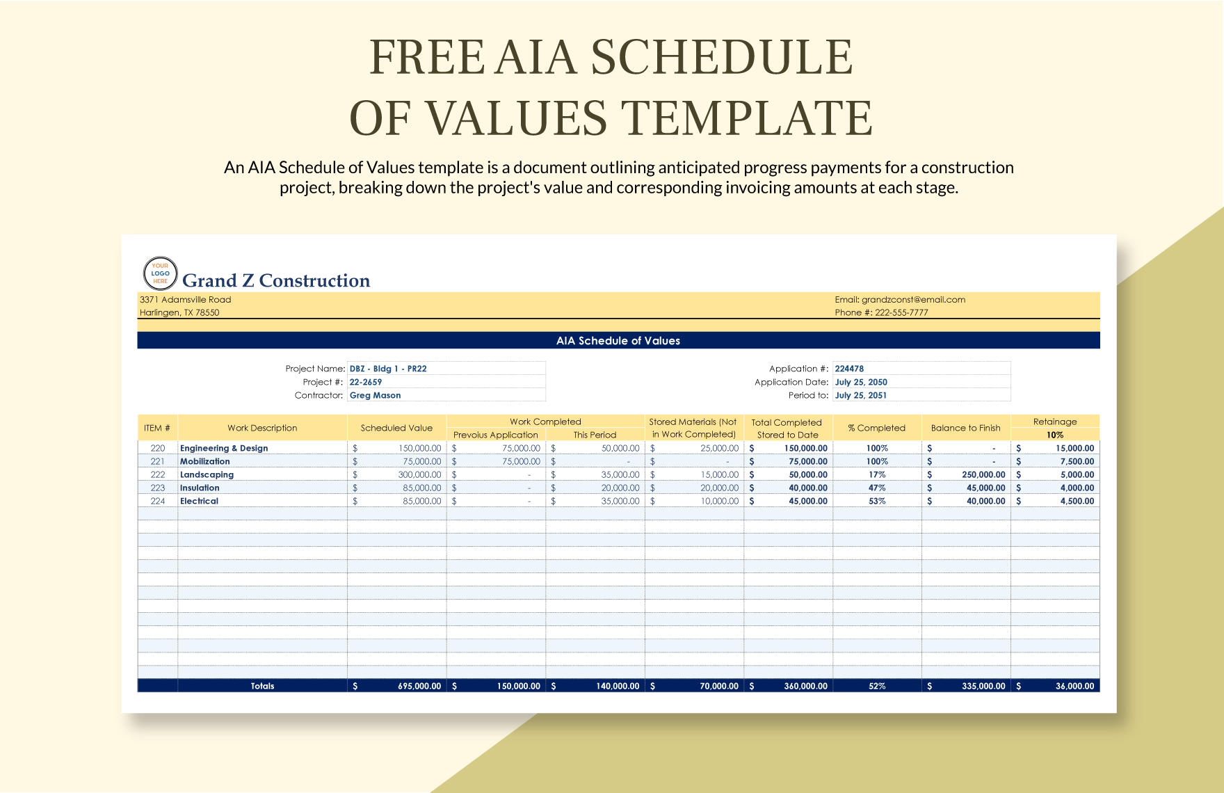 Aia Schedule Of Values Template In Excel Google Sheets Word Google Docs Pages Download Template