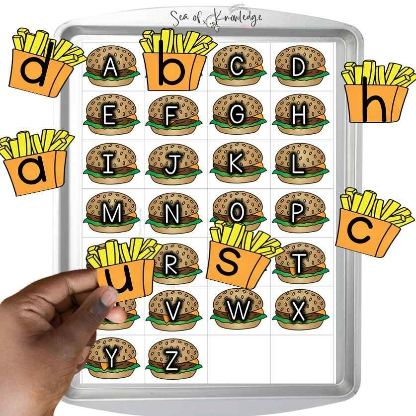Alphabet Upper And Lowercase Printable Matching Burger And Fries