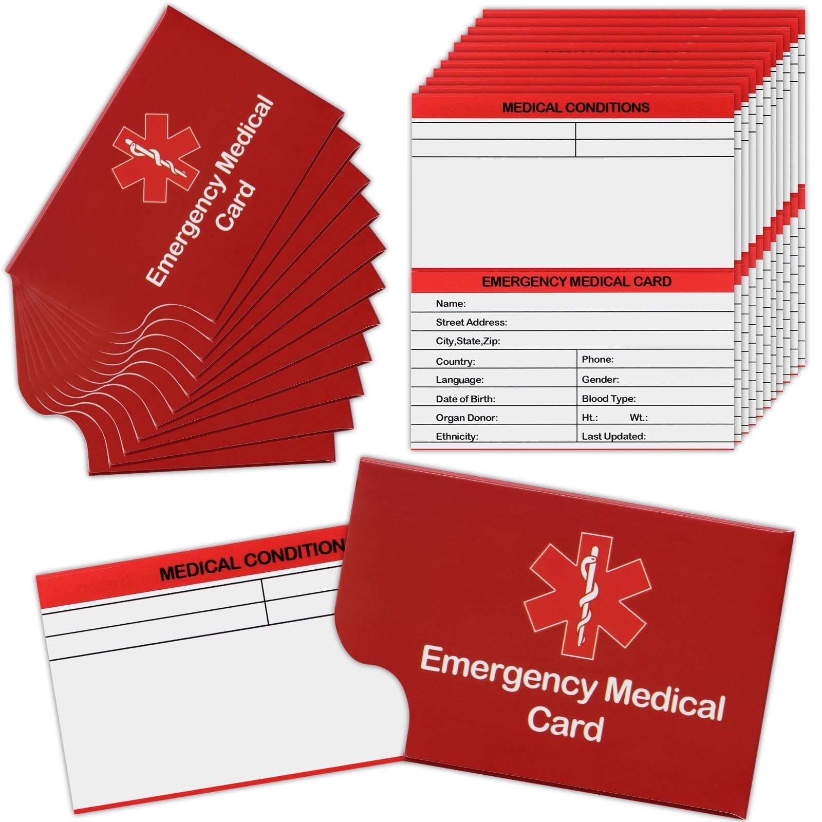 Amazon 12 Pack Red Medical Condition And Emergency Contact Id Wallet Card Emergency Medical Information Card Medical Alert Wallet Card Pocket Size Medication List And Medical Cards For Caretakers Red Health