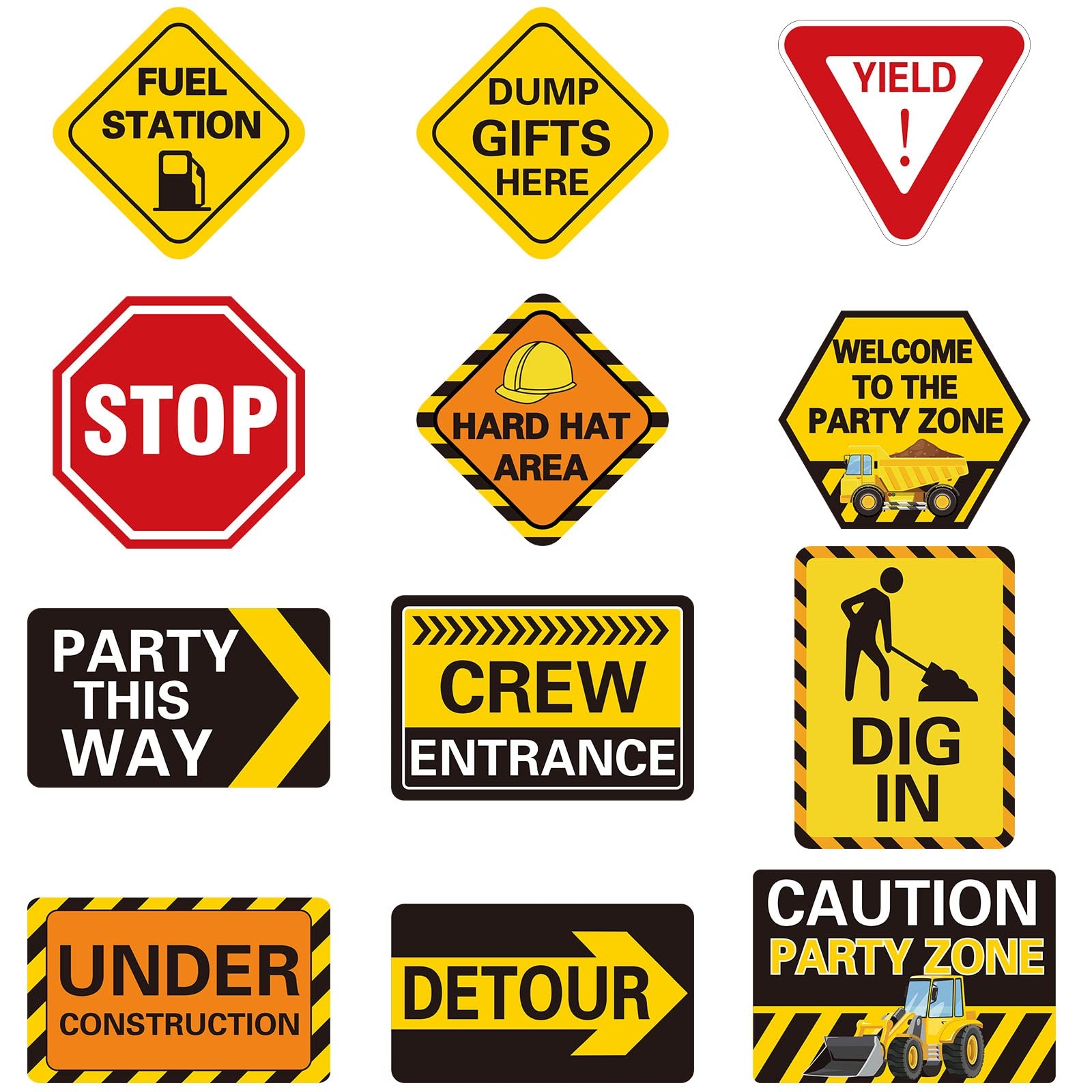 Amazon 12 Pcs Construction Party Signs Traffic Zone Birthday Laminated Signs Children Construction Birthday Paper Cutouts With Glue Points For Kids Boy Construction Theme Dump Truck Birthday Party Supplies Toys 