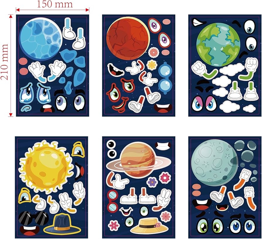 Amazon 24 Pieces Make Your Own Planet Stickers Make A Face Stickers For Kids Toddlers With Planets Solar System DIY Craft Stickers Kids Party Favor Supplies Crafts Toys Games