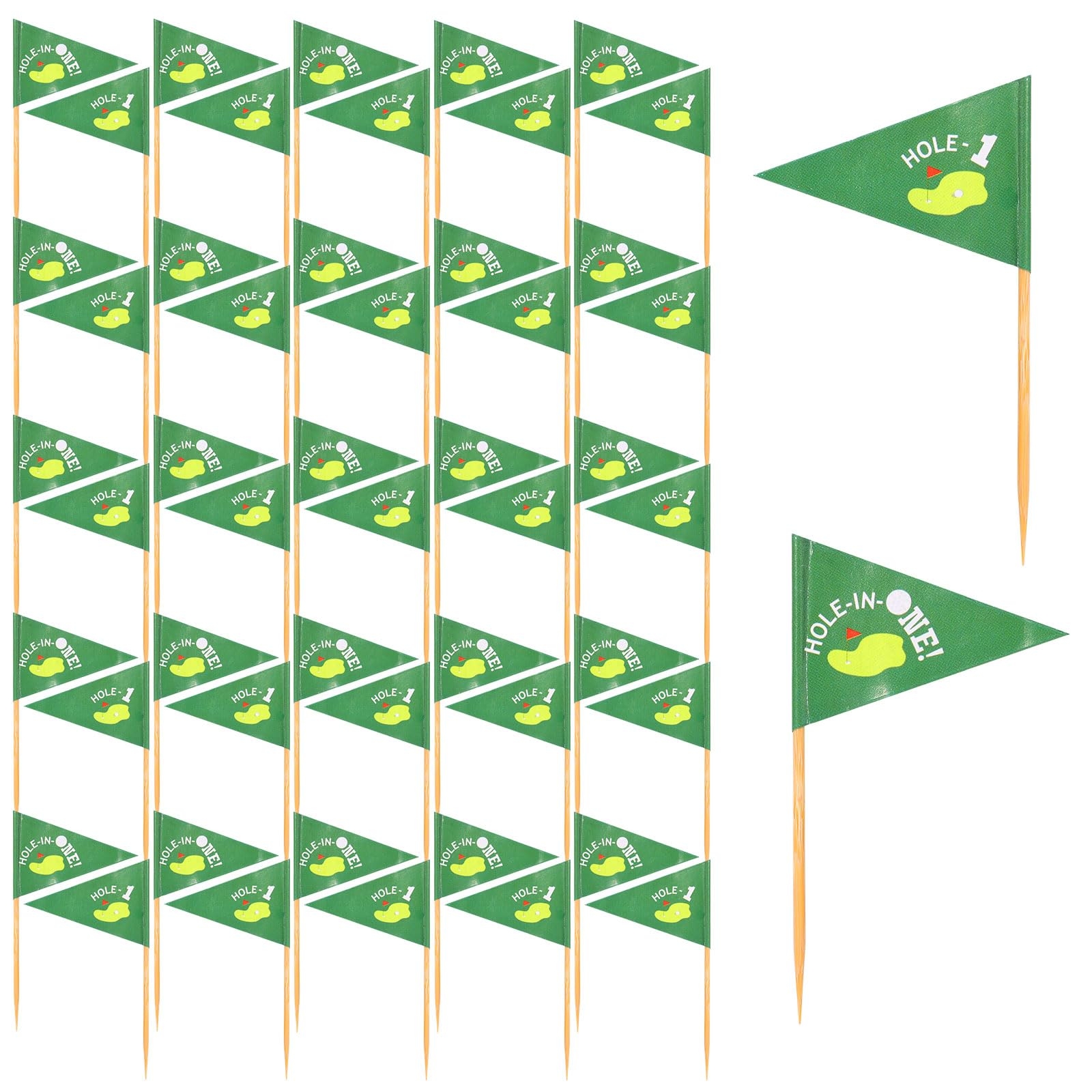 Amazon 50pcs Golf Themed Toothpick Flags HOLE ONE Golf Cocktail Picks Double Printed Toothpick Flags For Food Mini Cupcake Toppers Flags For Birthdays Family Gatherings Green Background Cocktail Picks