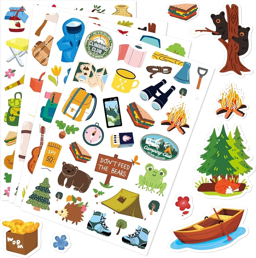 Amazon 512 Pcs Travel Camping Stickers In 16 Sheets Outdoor Adventure Themed Self Adhesive Decals For Birthday Invitations Envelopes Decorations Party Goodie Gifts Bag Decor Game Class Rewards Toys Games
