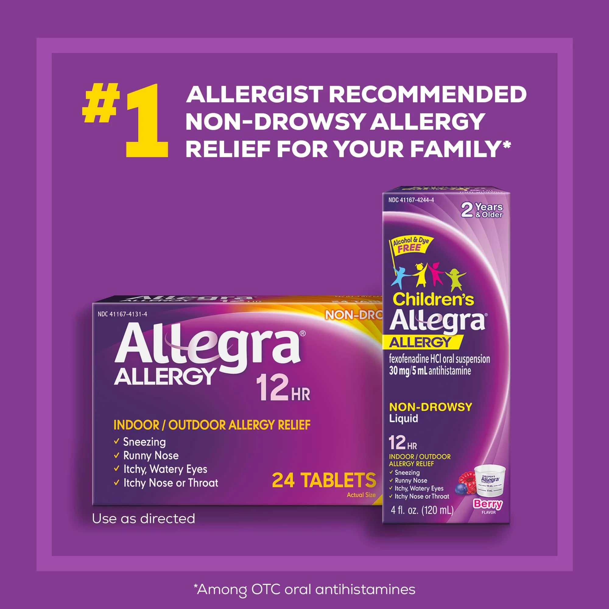 Amazon Allegra Adult 12HR Non Drowsy Antihistamine 24 Tablets Fast acting Allergy Symptom Relief 60 Mg Health Household
