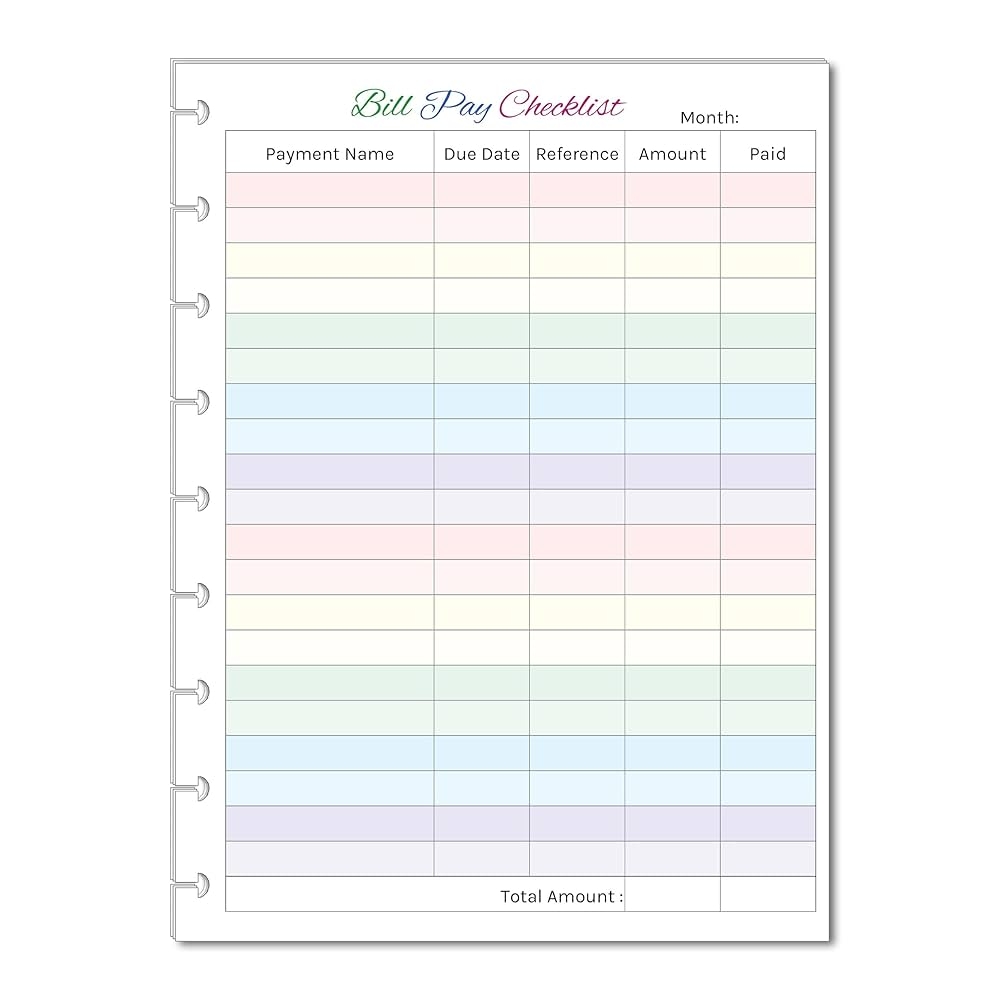 Amazon Colorful Monthly Budget Forms Bill Pay Checklist For Medium Size 9 Disc Planners Fits 9 Disc Notebooks 7 x9 25 Handmade Products