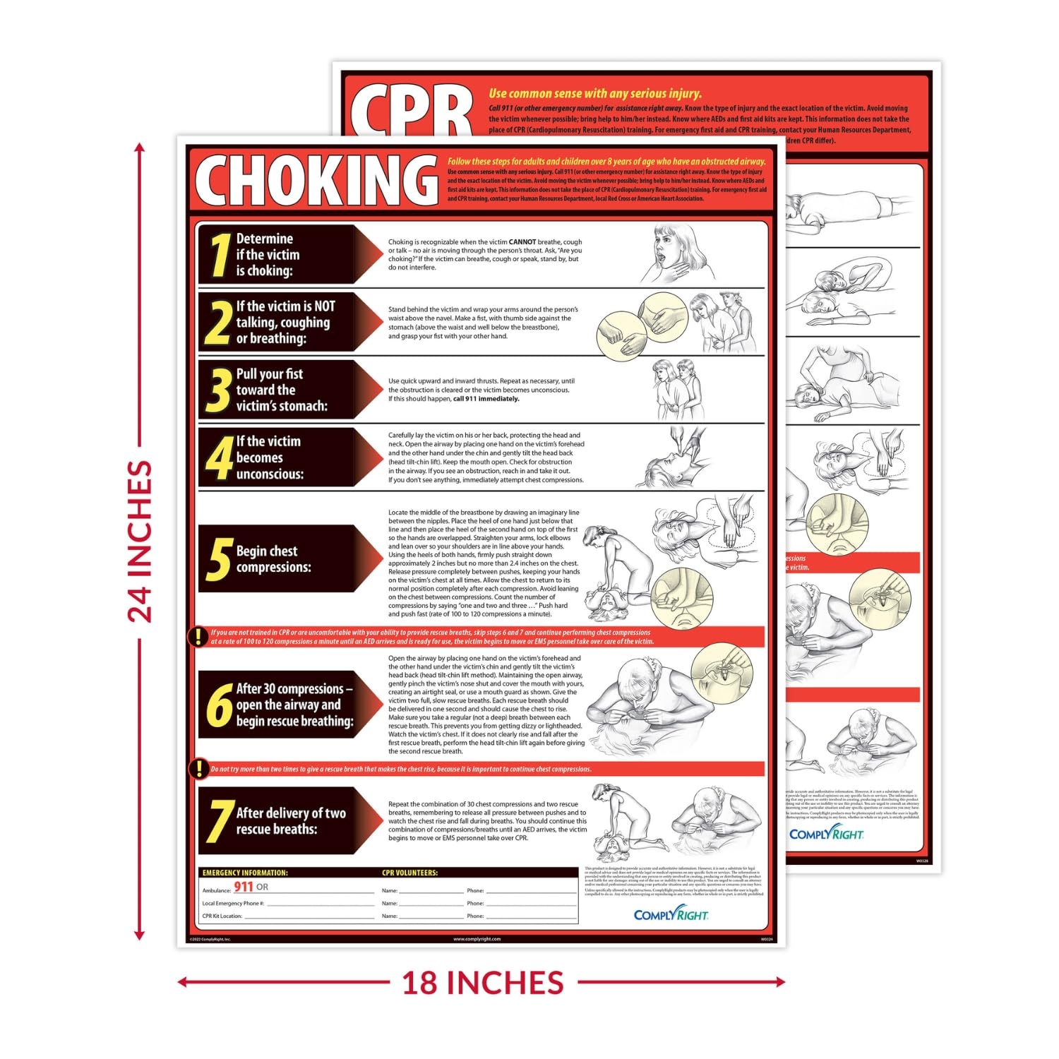 Amazon ComplyRight CPR Choking Poster Bundle 18 X 24 OSHA Safety Office Products
