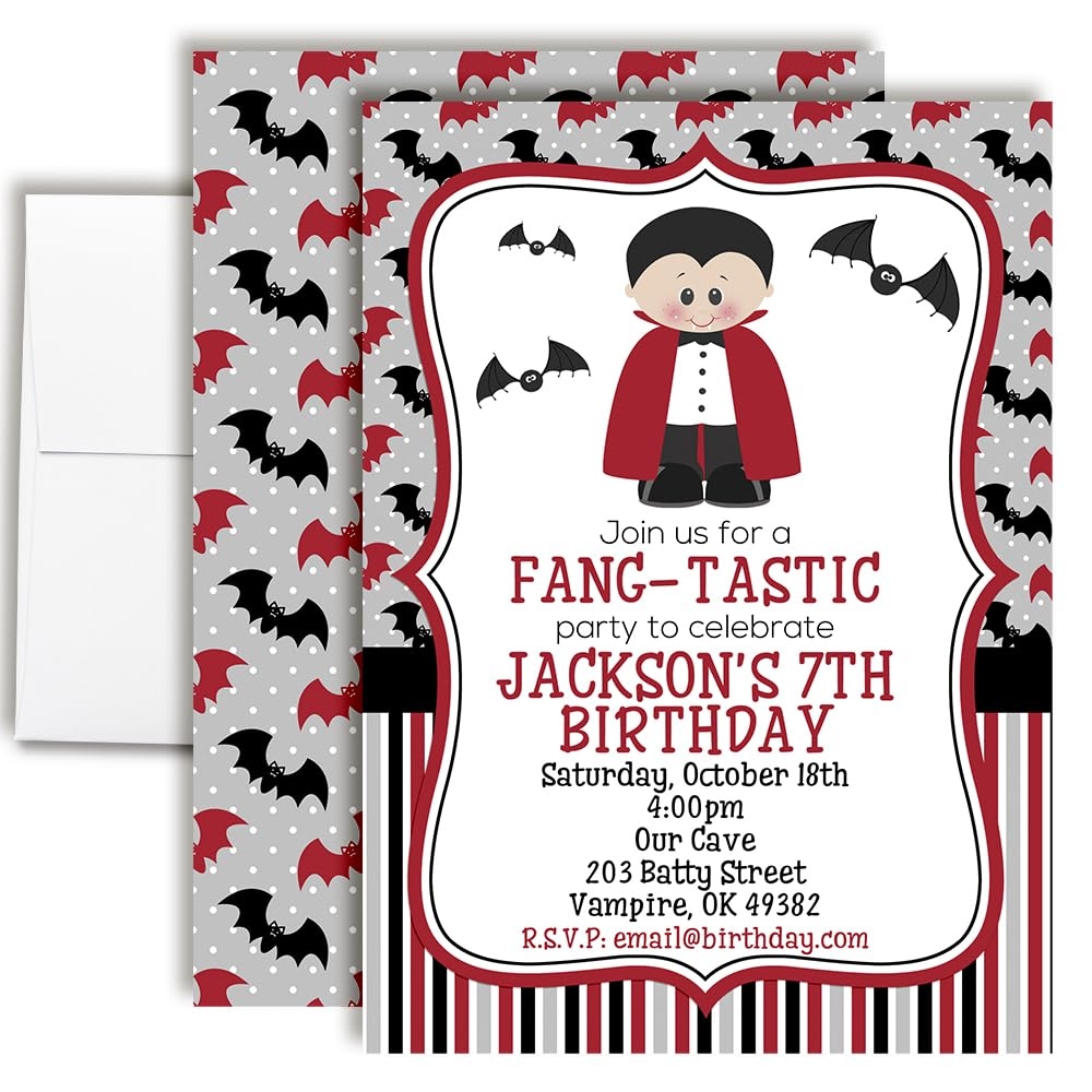 Amazon Custom Birthday Invitations Dracula Fang tastic Vampire Halloween Party Invite 20 5x7 Custom Halloween Birthday Invitation Cards With Envelopes Unique Vampire Halloween Birthday Party For Kids Home Kitchen