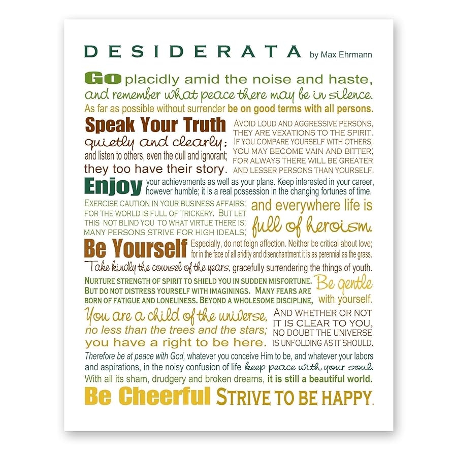 Amazon Desiderata Poem By Max Ehrmann Inspirational Poetry Grad Home Decor Housewarming Office Gift 8x10 Earthtones Print Handmade Products
