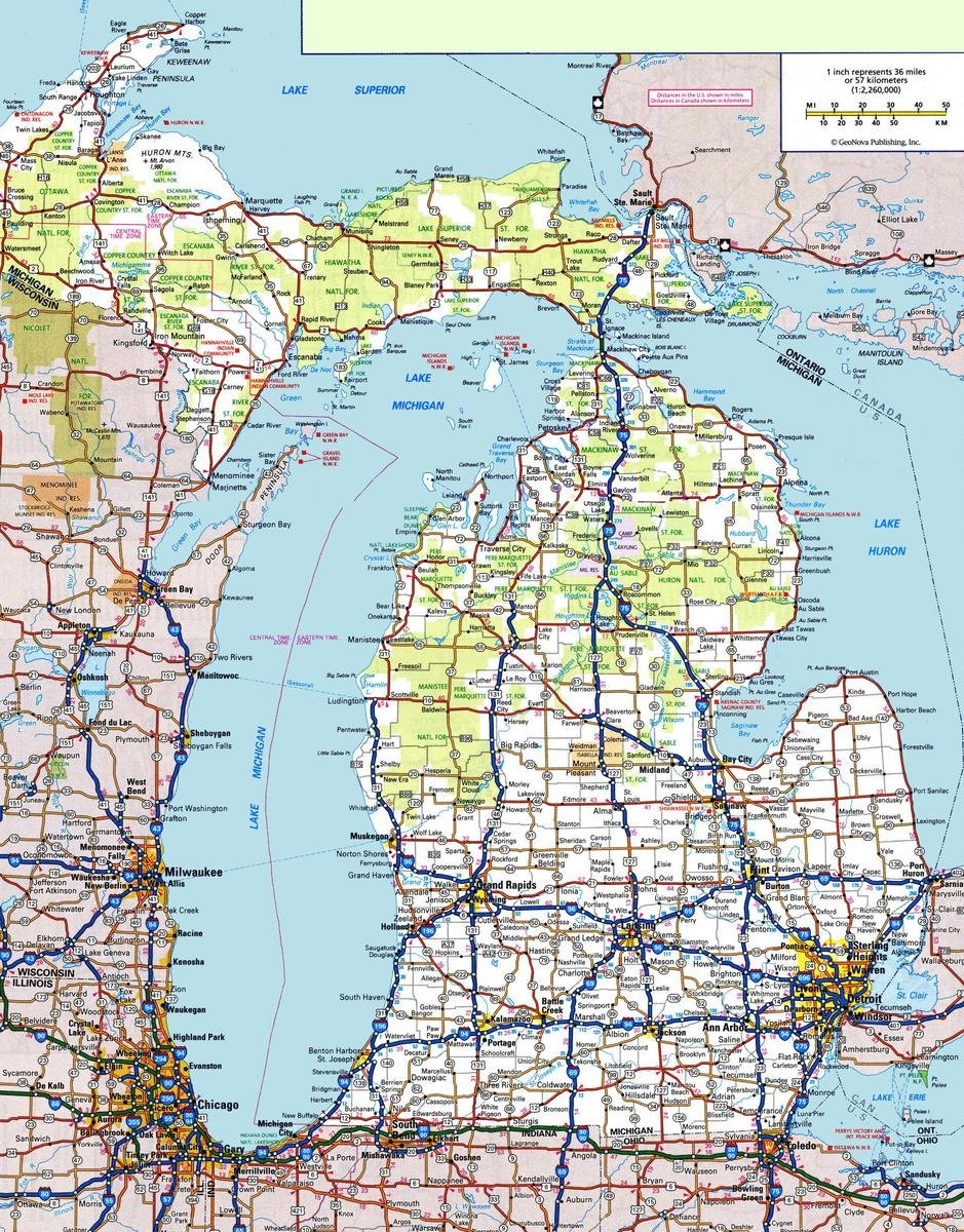 Amazon Gifts Delight Laminated 24x30 Poster Michigan Road Map Michigan Map Office Products