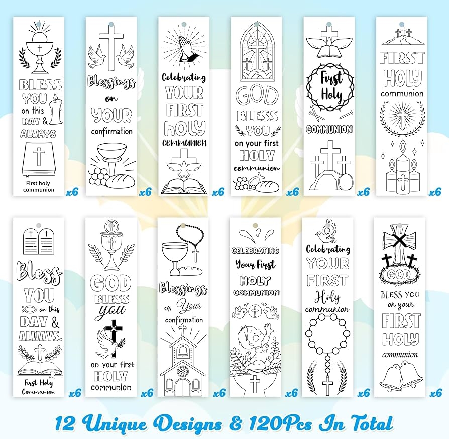 Amazon Haooryx 75pcs First Holy Communion Color Your Own Bookmarks Religious God Bless You Coloring Blank Bookmarks For Christian Reading Book Markers First Communion Confirmation Party Art Craft Supplies 