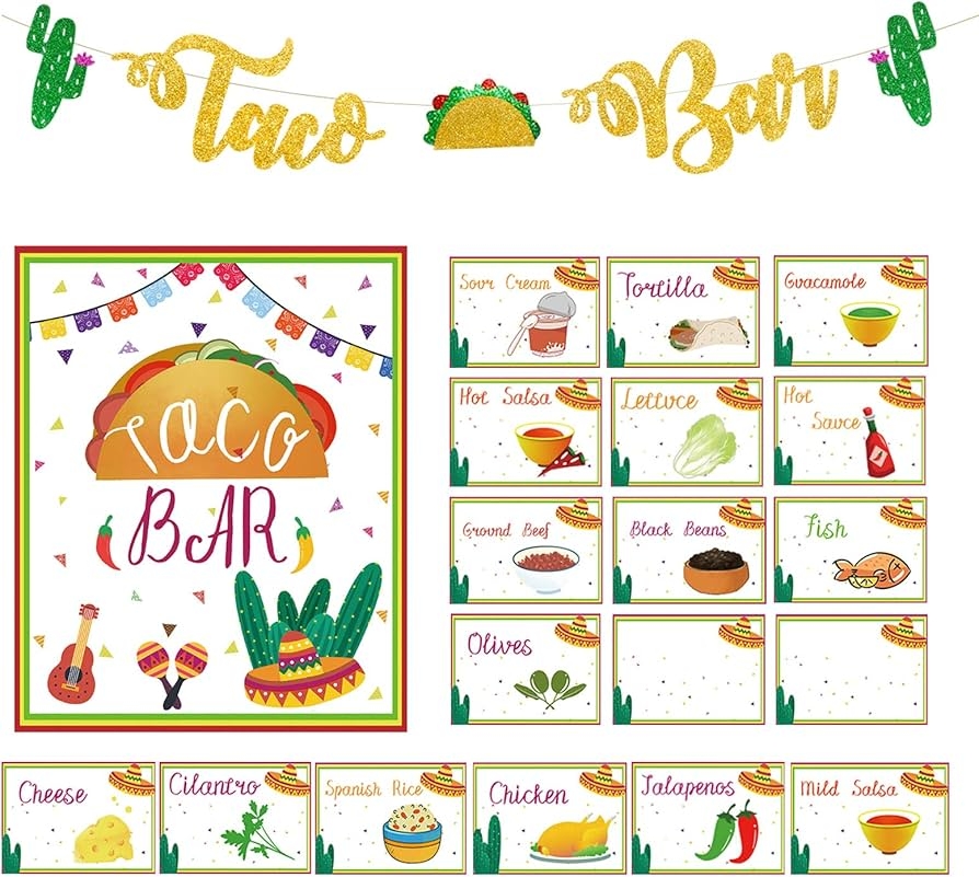 Amazon Homond Taco Bar Decoration Kit Taco Bar Banner Sign Tents Garland For Fiesta Mexican Cinco De Mayo Themed Party Bachelorette Bridal Shower 22pcs Home Kitchen