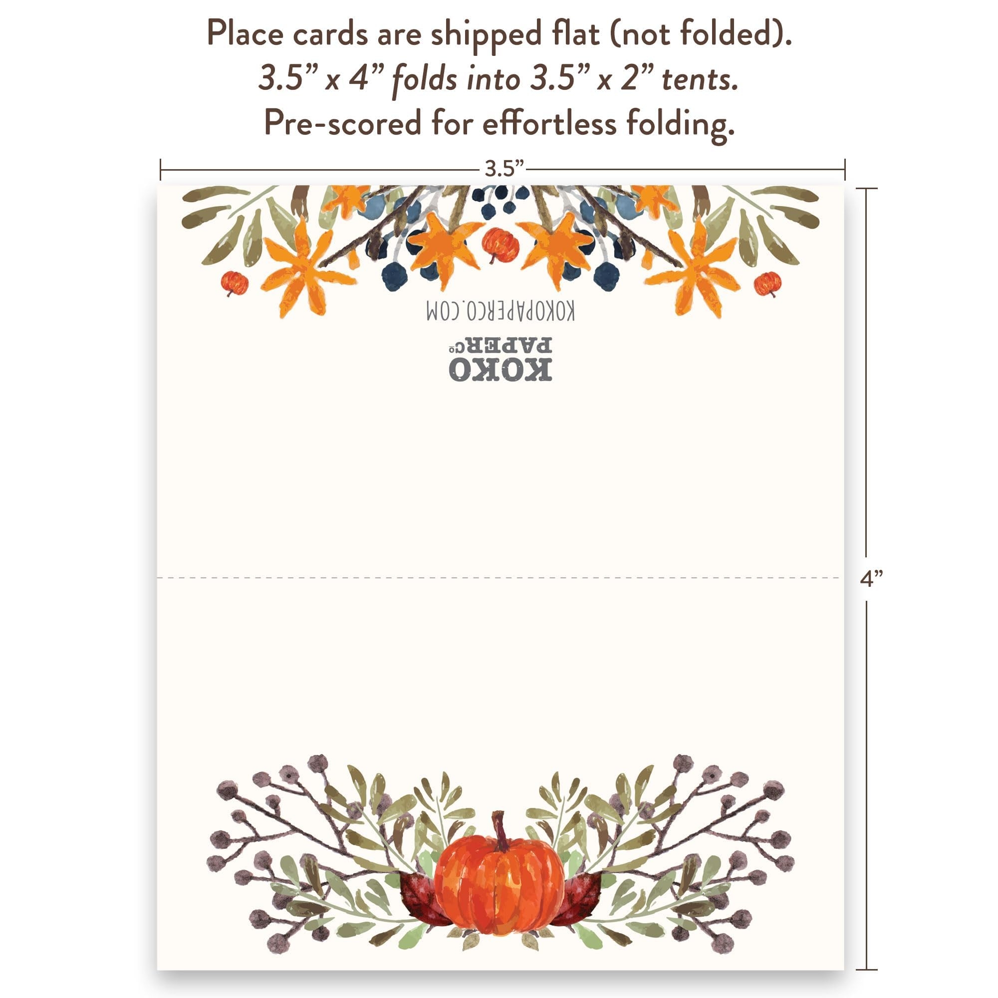 Amazon Koko Paper Co Thanksgiving Table Place Cards With Pumpkin And Fall Leaves 50 Tent Style Dinner Setting Name Cards Designed And Made In The U S A Home Kitchen