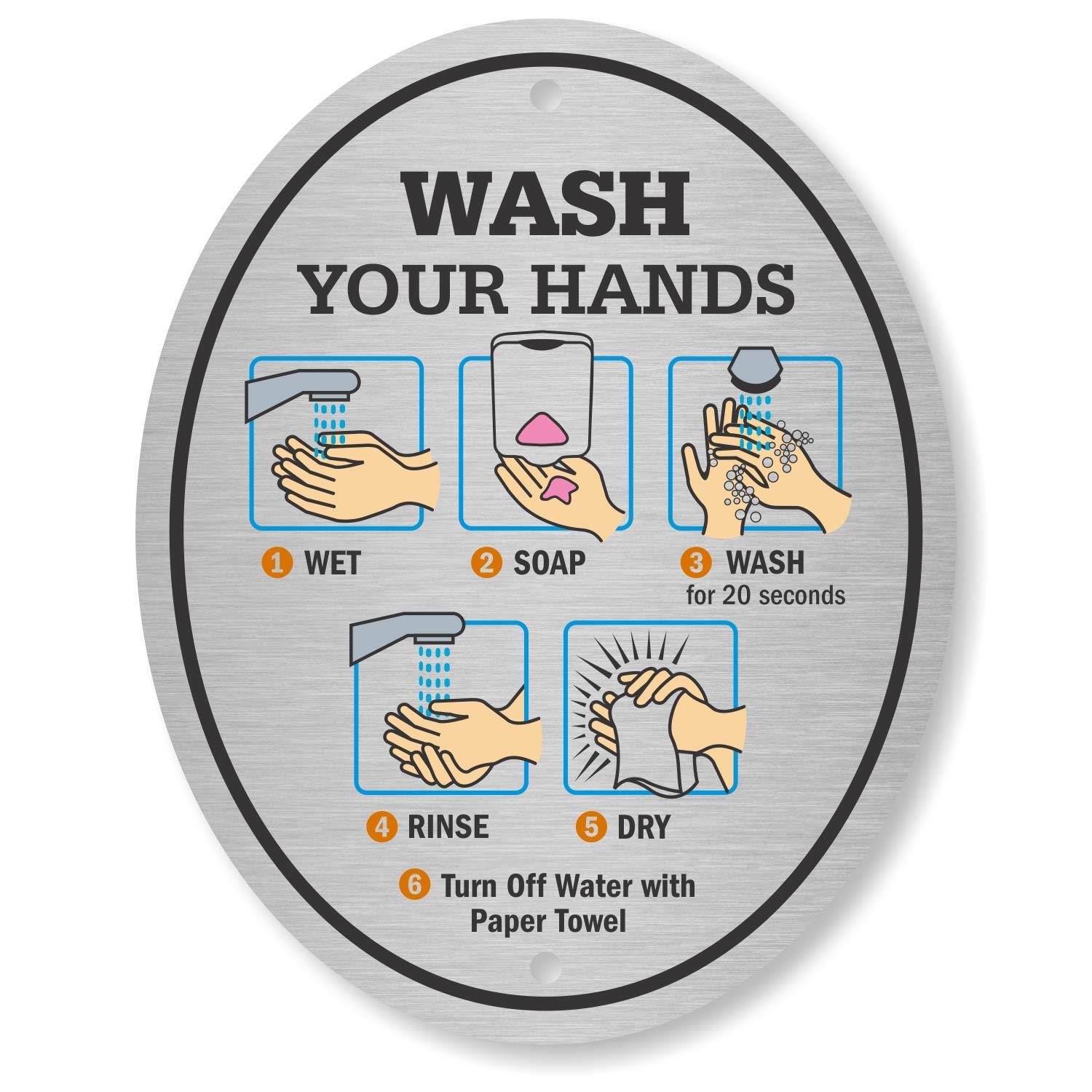 Amazon SmartSign Wash Your Hands Sign Handwashing Instructions 4 X 5 Aluminum Diamond Plate Door Sign Made In USA Industrial Scientific