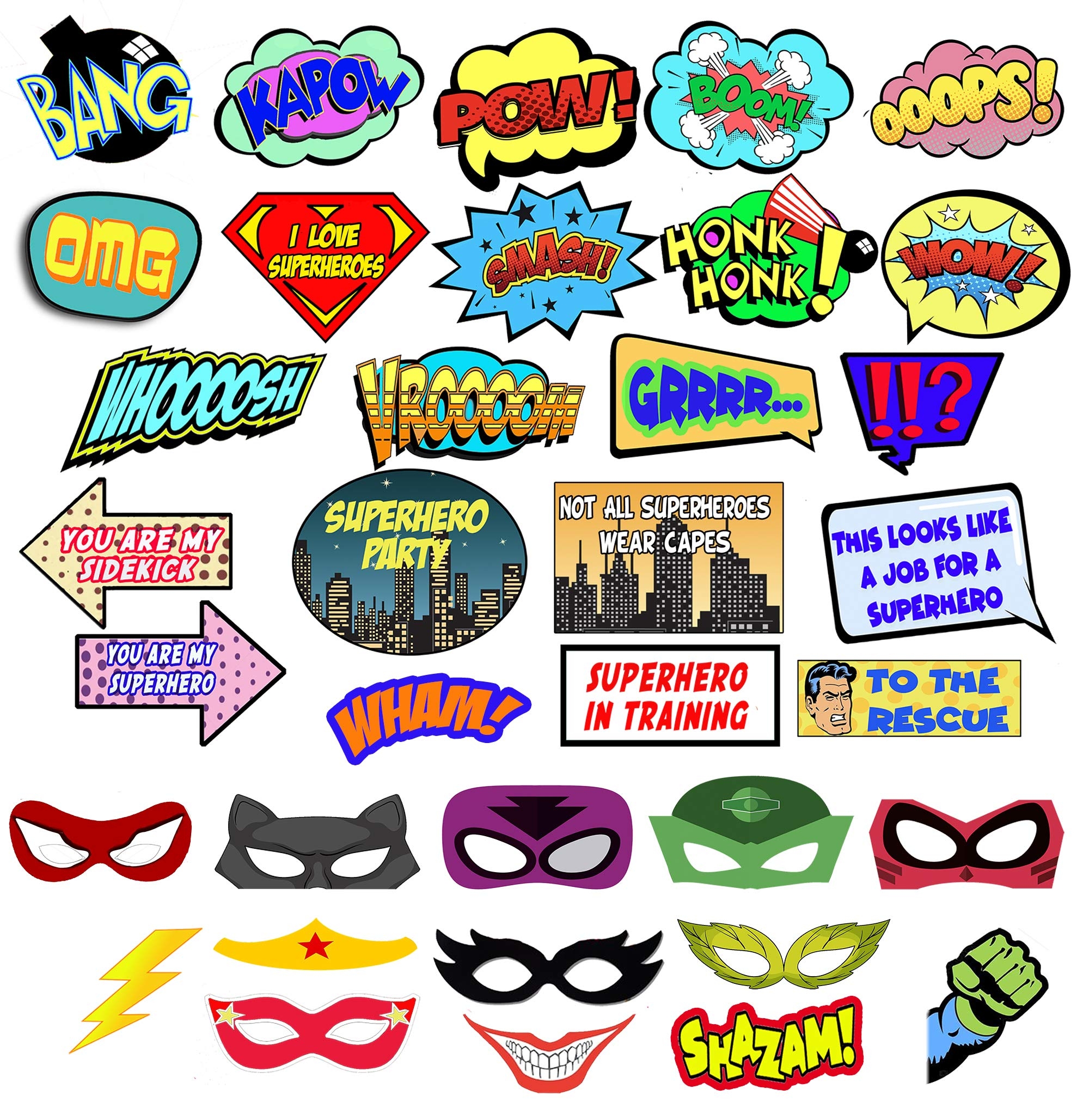 Amazon Superhero Photo Booth Props Comic Superhero Party Decorations Set 35 Colorful Superhero Props Signs And Mask For Birthday Decor Wedding Bachelorette Party By Scapa Pro Electronics
