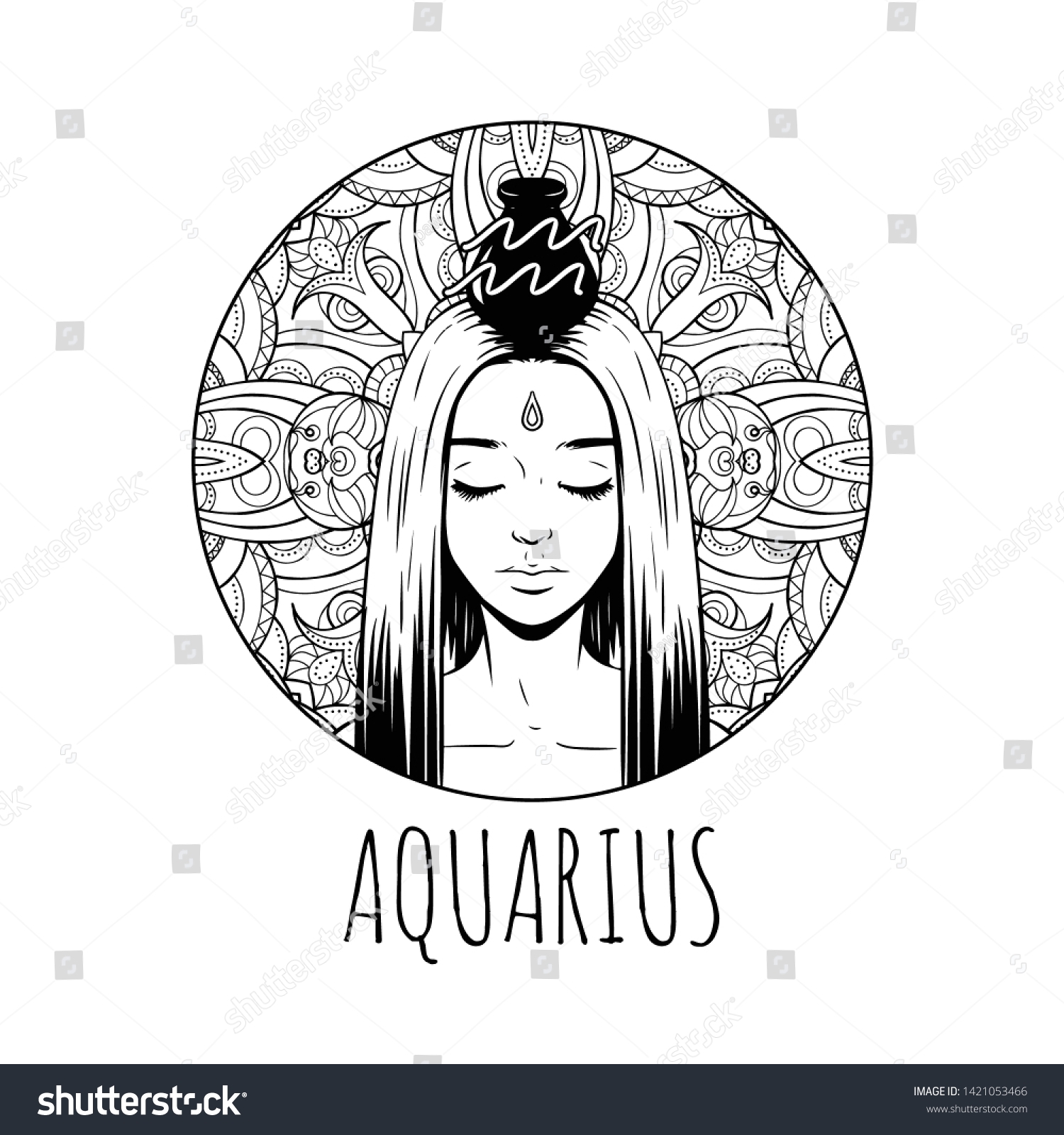Aquarius Zodiac Sign Artwork Adult Coloring Stock Vector Royalty Free 1421053466 Shutterstock