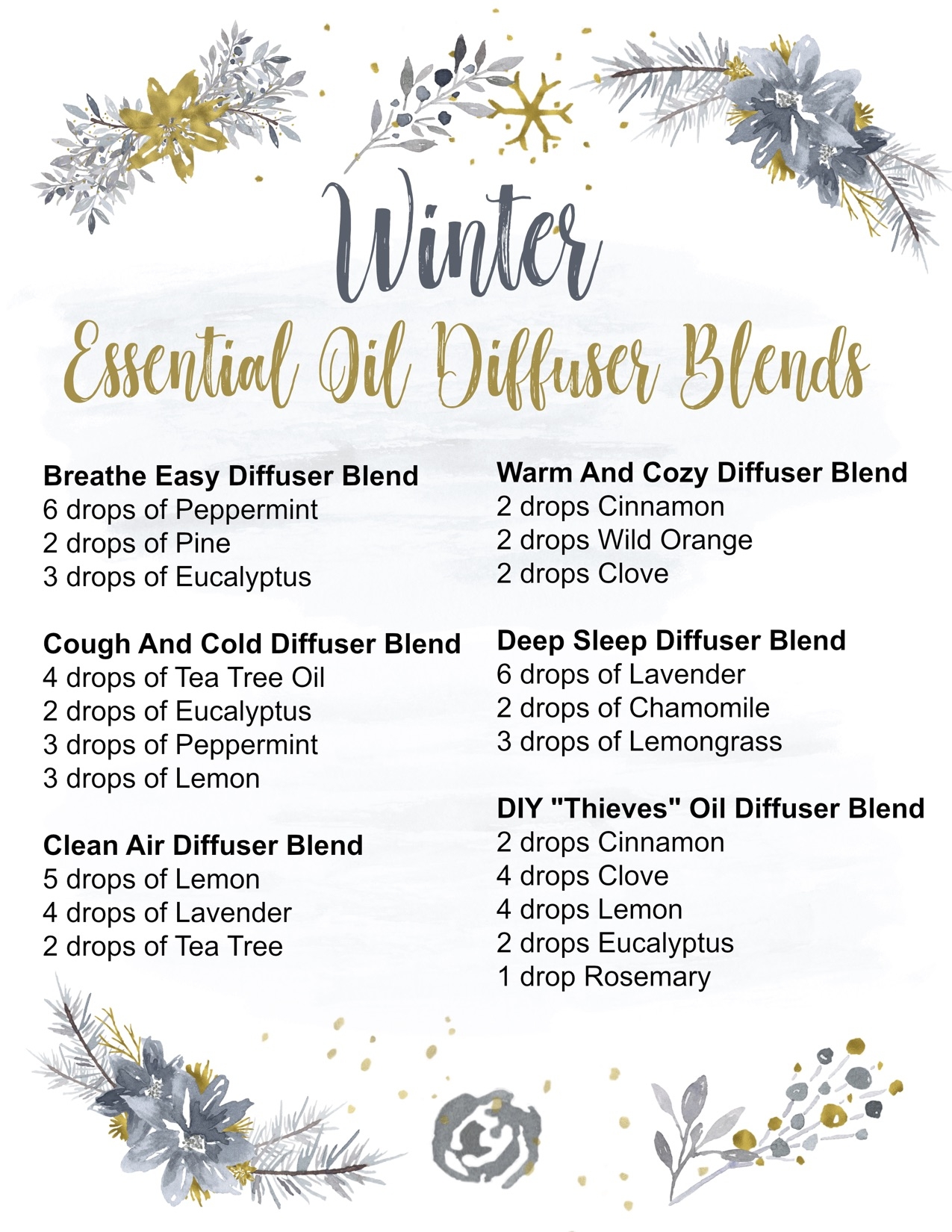 Best Winter Essential Oil Diffuser Recipes with Free Printable Making Lemonade