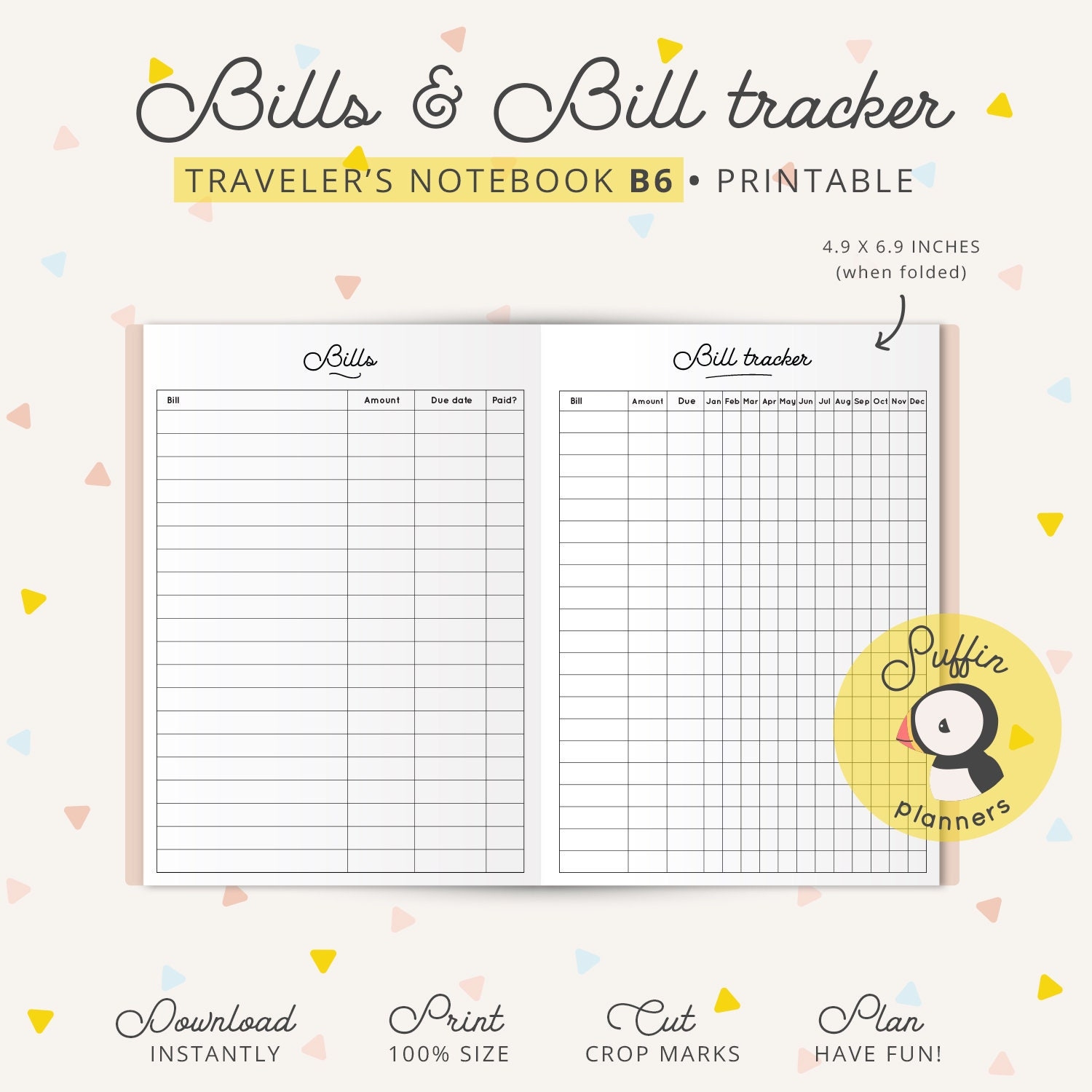 Bill Tracker Travelers Notebook B6 Printables B6 Printable Tn B6 Inserts B6 Travelers Notebook Inserts B6 Printable Inserts B6 Inserts Etsy