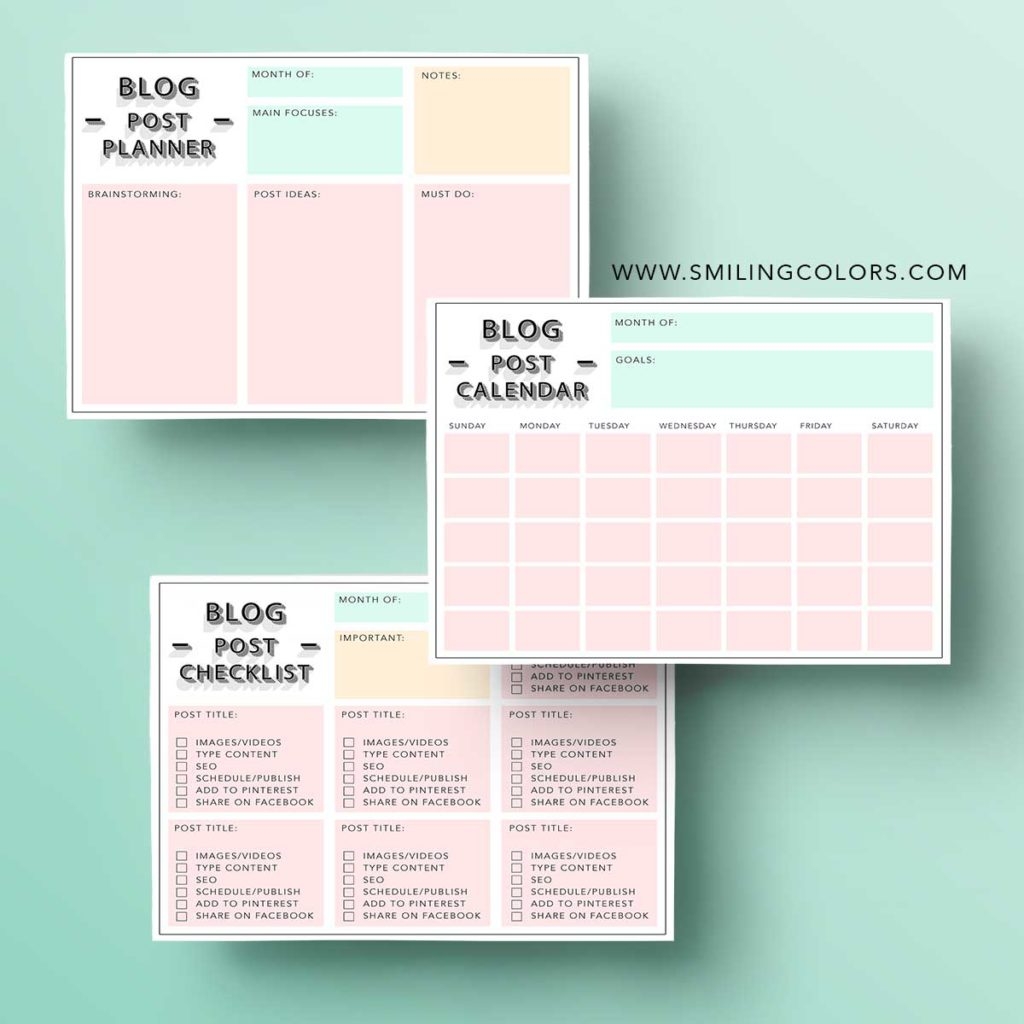 Blog Planner Printables Smiling Colors