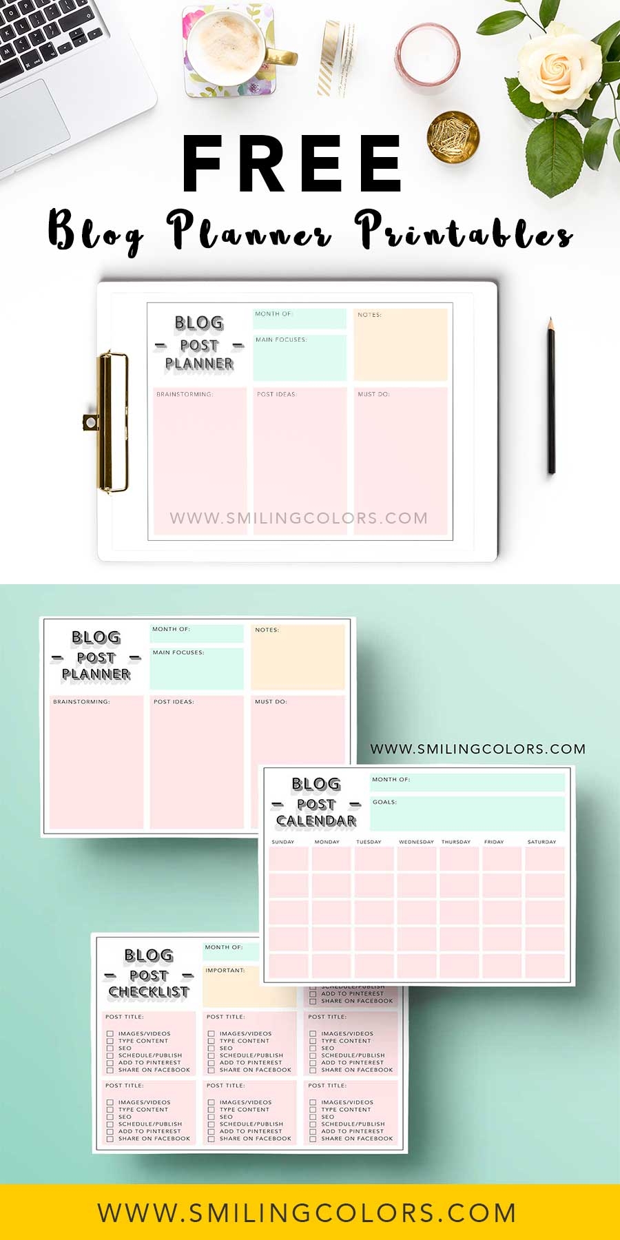 Blog Planner Printables Smiling Colors