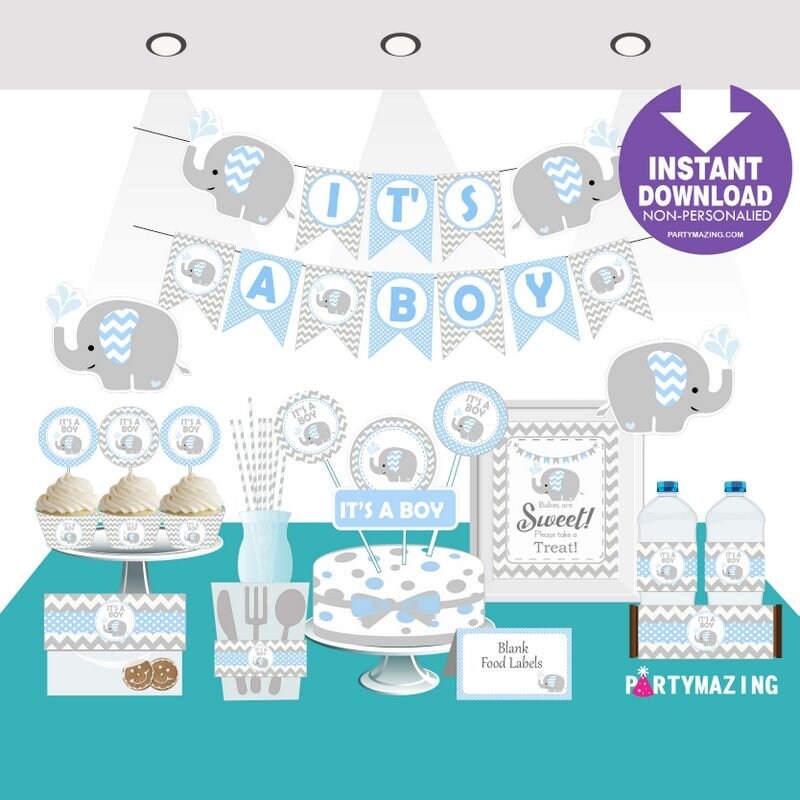 Free Printable Elephant Blue Banners