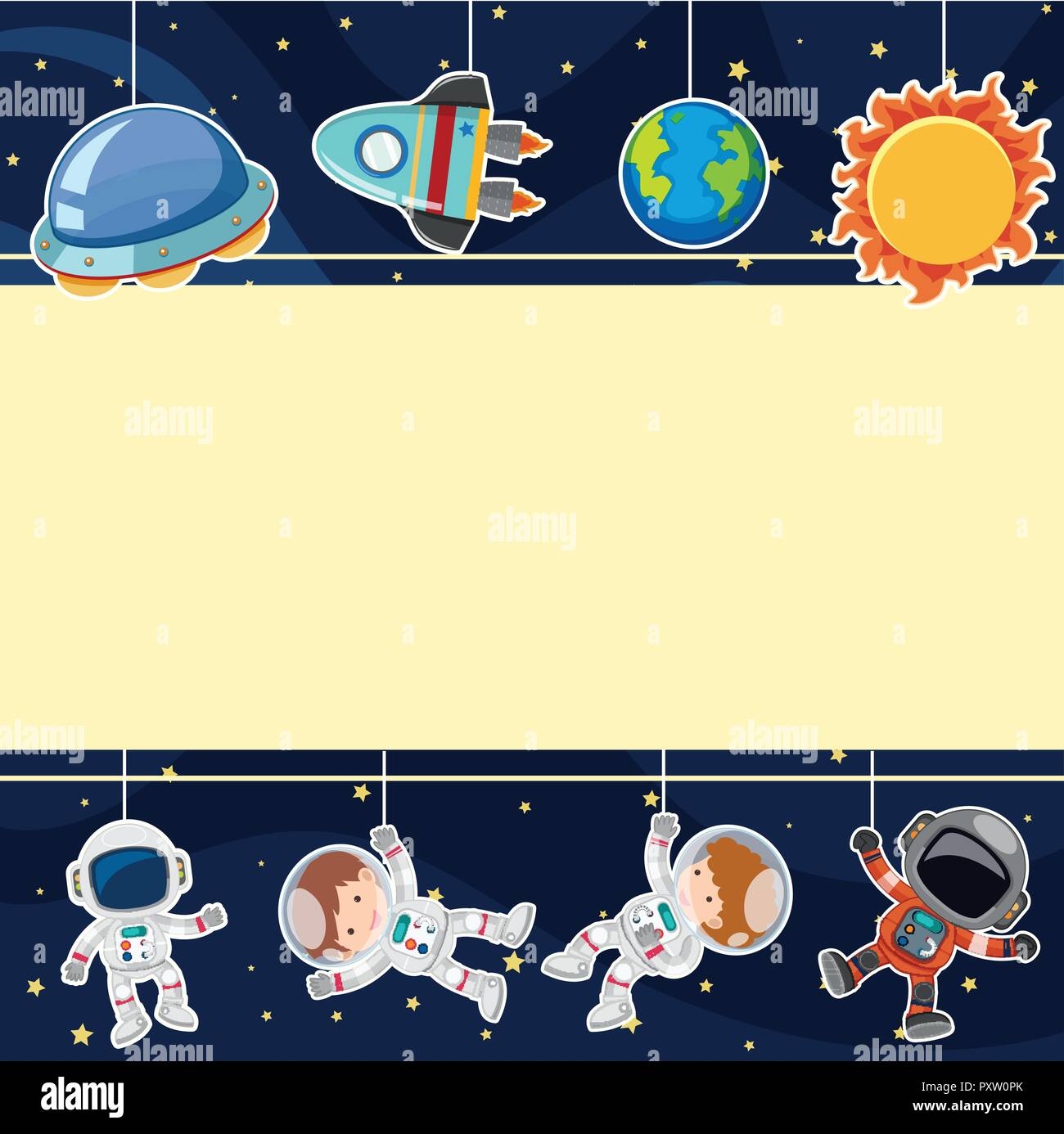Border Template With Astronauts In Space Illustration Stock Vector Image Art Alamy