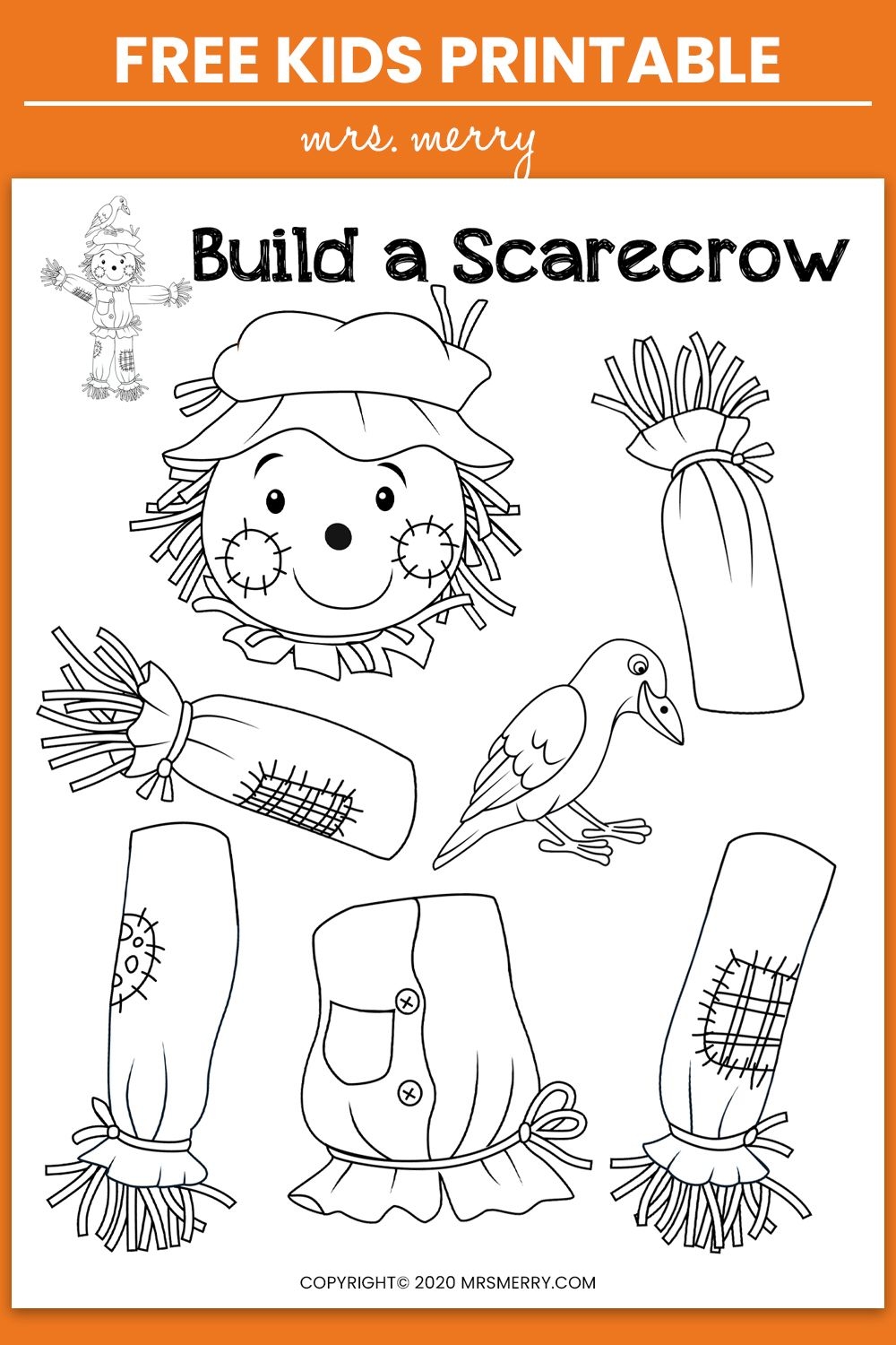 Build A Scarecrow Free Kids Printable Halloween Activity For Kids Mrs Merry