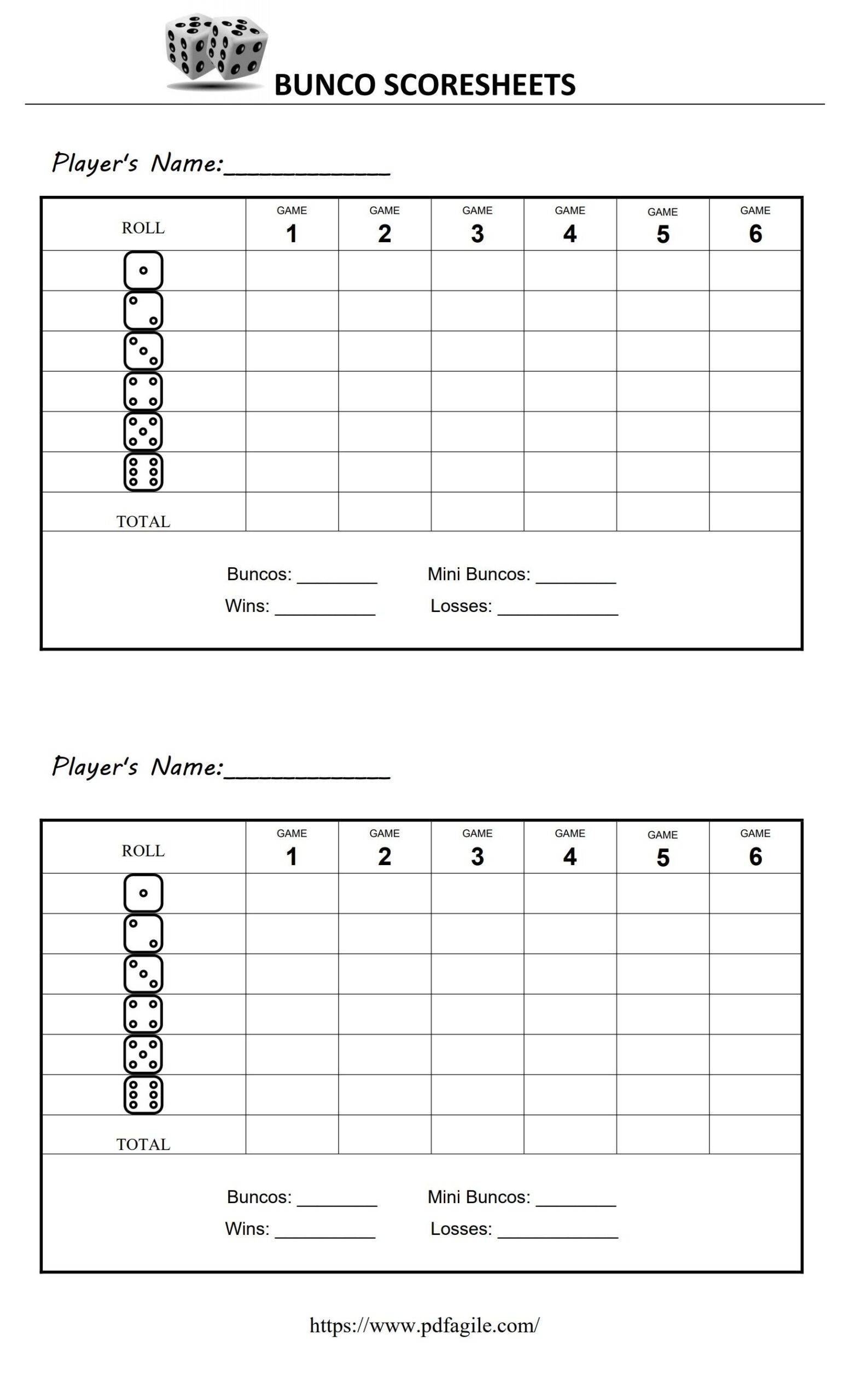Bunco Scoresheet Template PDF Agile