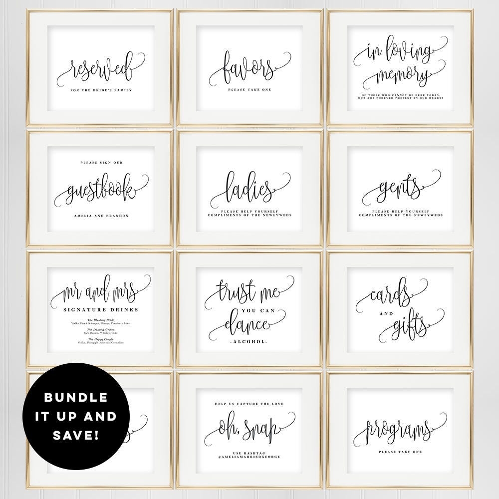 BUNDLE DEAL Wedding Sign Templates Set Printable Wedding Signs Includes 2 Sizes 5x7 And 8x10 Lovely Calligraphy LCC Etsy