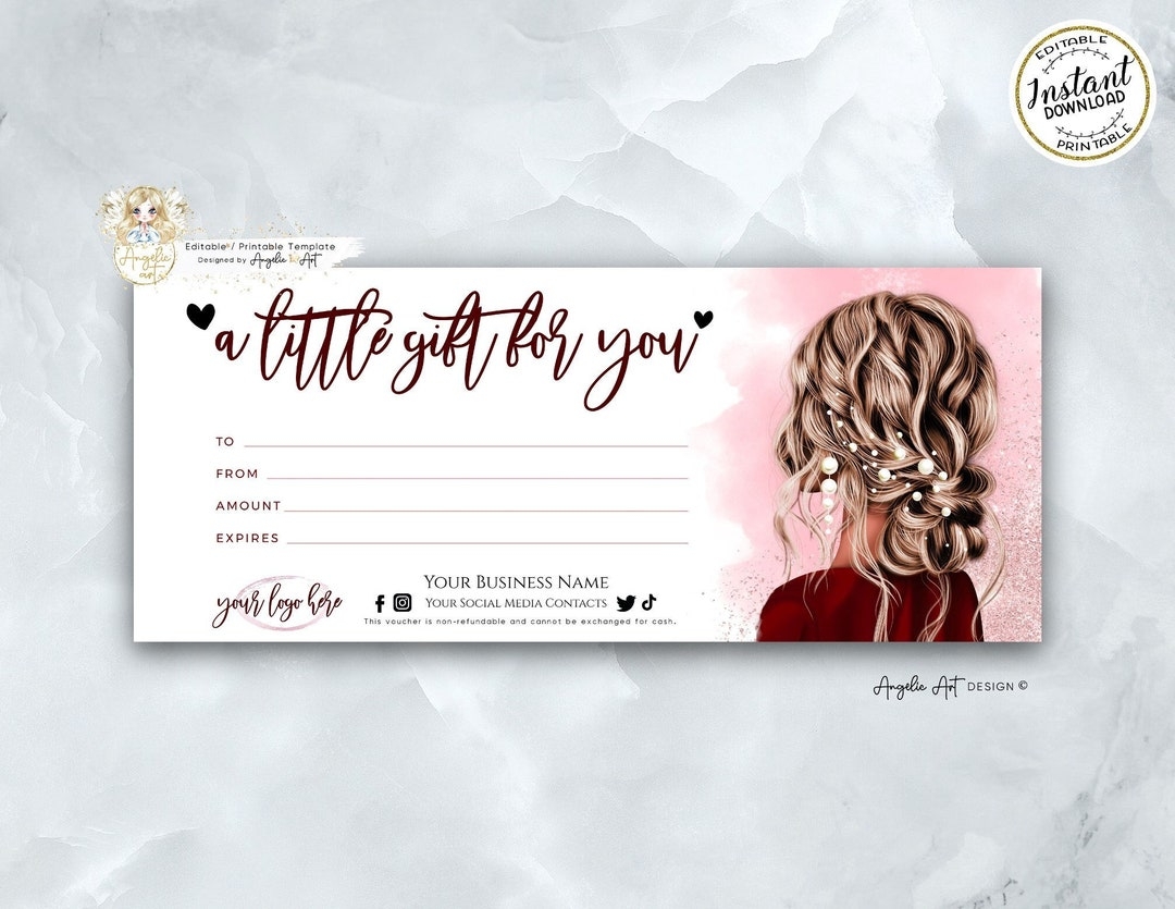 Burgundy Hair Gift Certificate Template Hair Salon Gift Voucher Hair Stylist Editable Printable Gift Card Hair Certificate Template Etsy