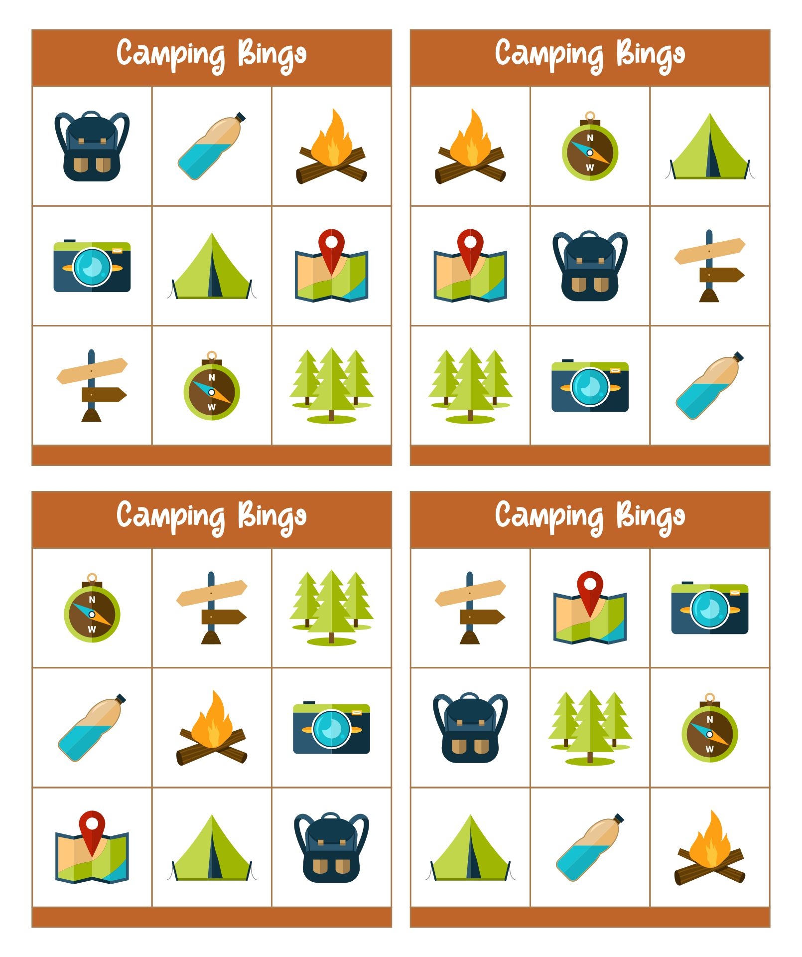Camping Bingo Game 10 Free PDF Printables Printablee
