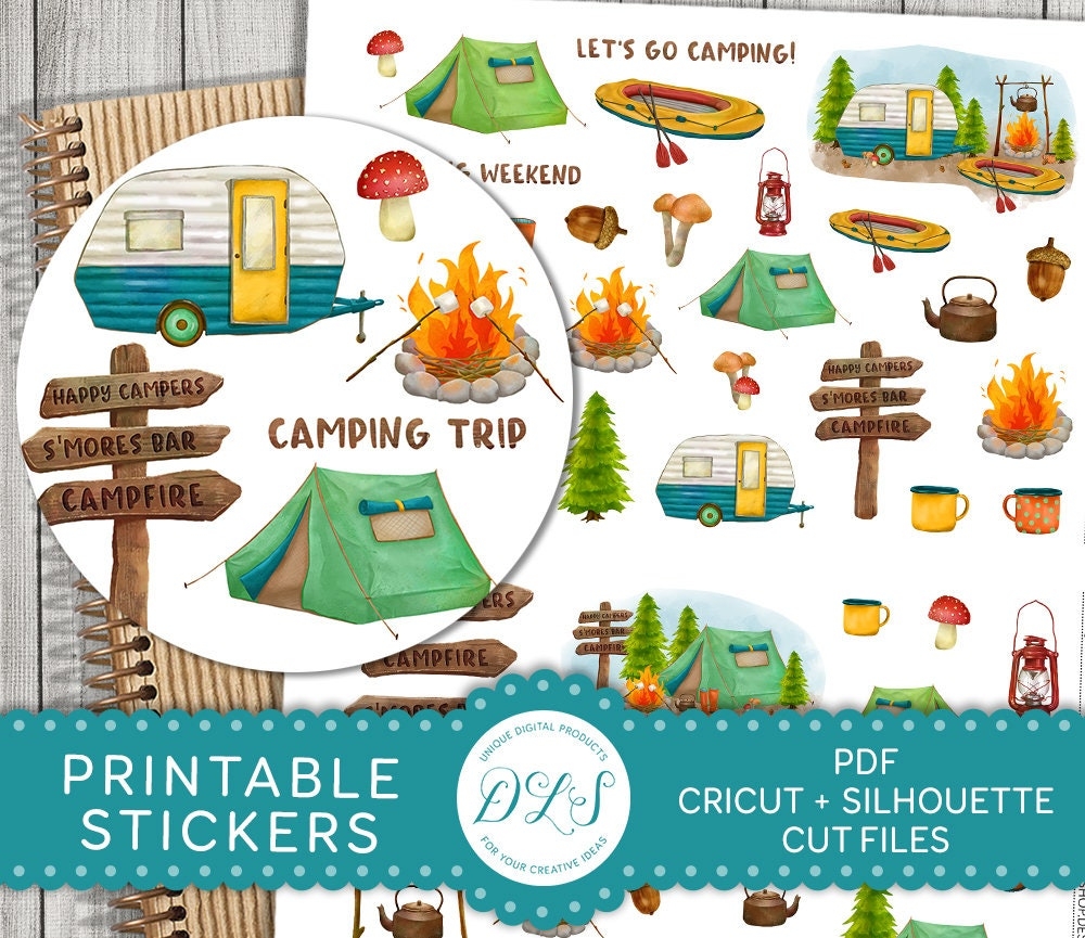 Camping Planner Stickers Printable Camping Stickers Kit Camping Scrapbook Stickers Camper Stickers Summer Holiday Stickers DS125 Etsy