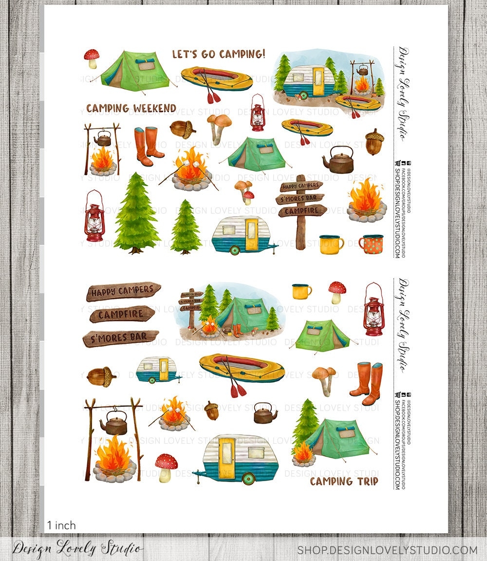 Camping Planner Stickers Printable Camping Stickers Kit Camping Scrapbook Stickers Camper Stickers Summer Holiday Stickers DS125 Etsy